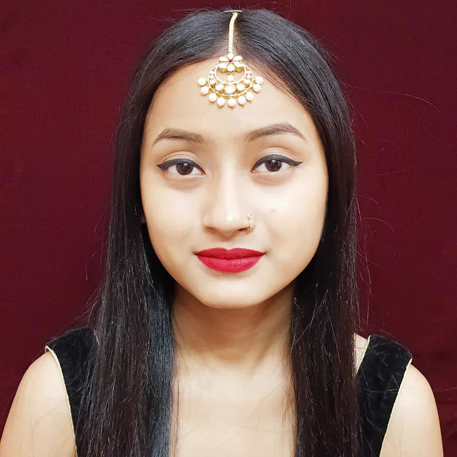 Exquisite Designer Gold Plated Royal Kundan Maang Tikka Headpiece (D40) for Weddings, Indian Bridal Jewelry & Special Occasions