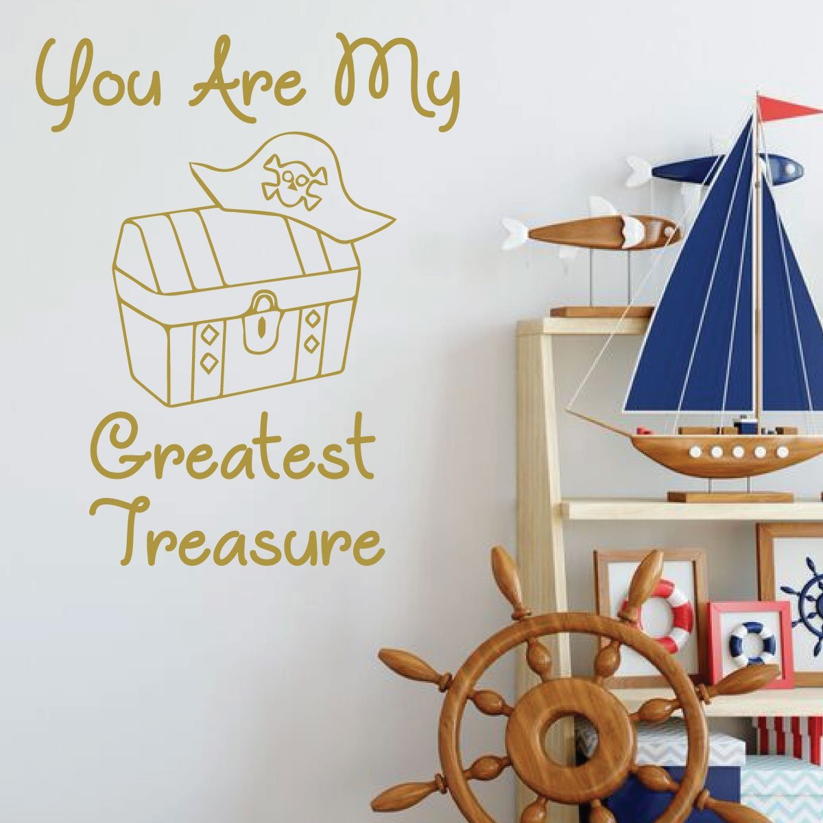 Pirate Wall Decal for Kids Room - 'You Are My Greatest Treasure' Vinyl Sticker - Boys Nursery, Playroom & Bedroom Decor - Perfect for Pirate Themed Parties, Baby Showers & Adventure Room Makeovers