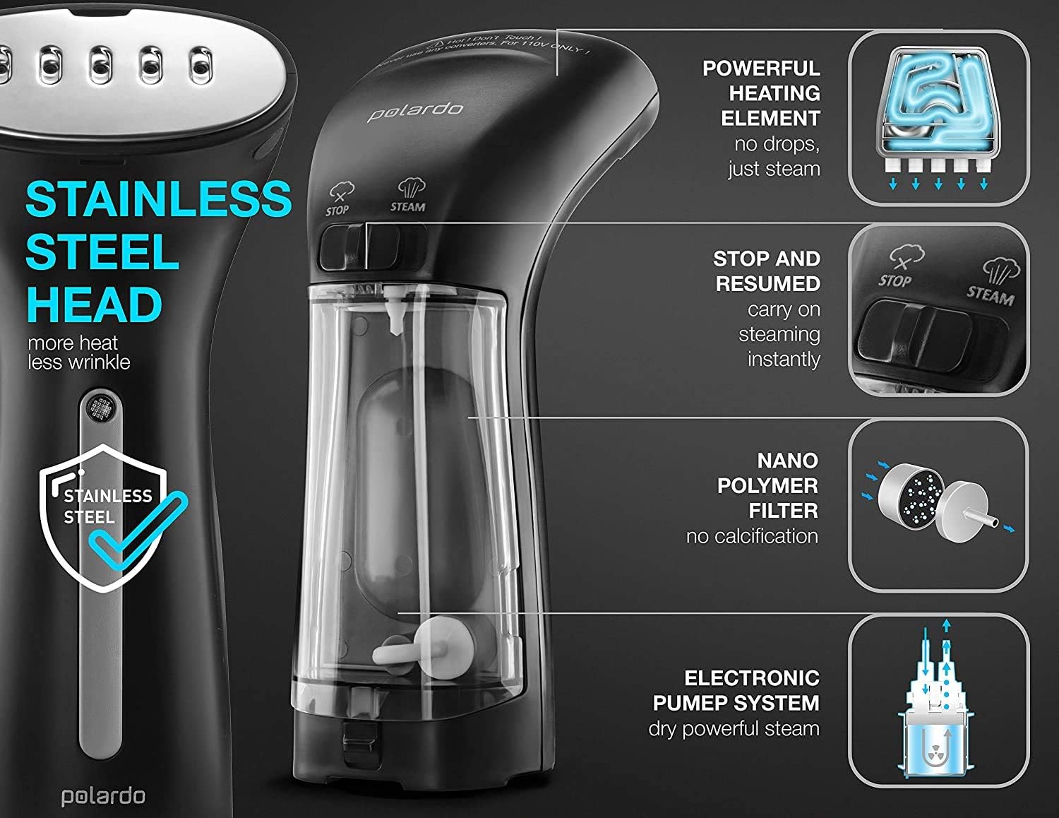 Portable Travel Garment Steamer - Compact Handheld Clothes Steamer for Wrinkle Removal at Home & On The Go - Safe for All Fabrics, 110V - Perfect for Business Trips, Vacations & Daily Use