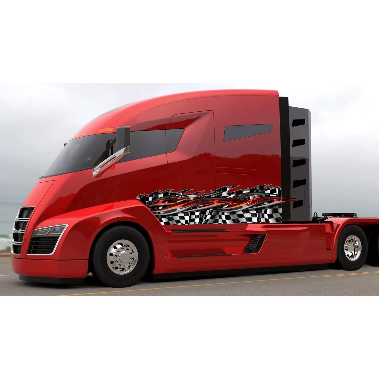 Red Tribal Flag Truck Wrap Vinyl Decal - Custom RV, Boat, Trailer & 18 Wheeler Racing Stripes Sticker (20x70) for Vehicle Graphics & Motorsport Decoration
