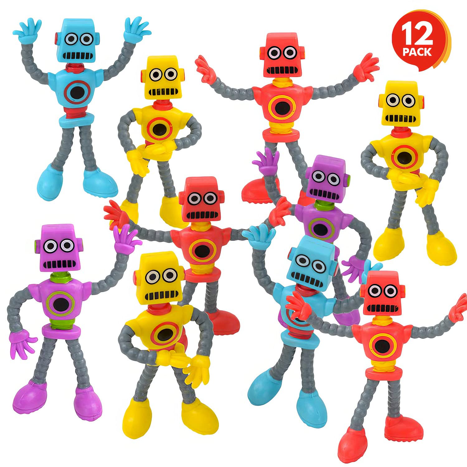 ArtCreativity 12-Piece Bendable Robot Figures - Flexible Action Figures for Kids & Adults, Easter Basket Stuffers, Birthday Party Favors, Stress Relief Fidget Toys, Sensory Toys for Autism - Perfect for Playtime, Gift Giving & Classroom Rewards