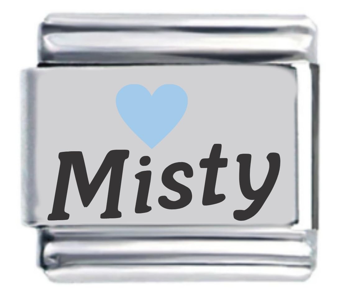 Elegant Misty Light Blue Heart Laser Name Italian Charm Link Bracelet - Perfect for Gifts, Parties & Special Occasions