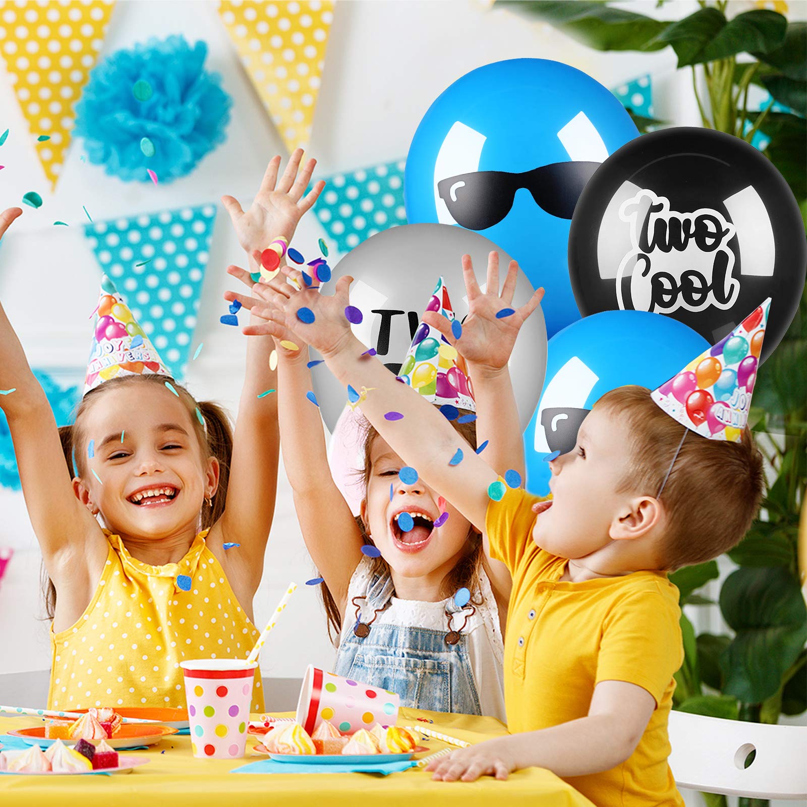 30-Pack Two Cool Party Supplies - Latex Balloons, Sunglasses Balloons in Black, Silver & Blue with 10m Dark Blue Ribbon - Perfect for 2nd Birthday Boy Party Decorations & Themed Celebrations