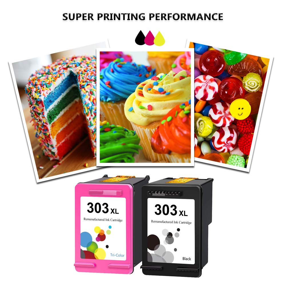 Remanufactured HP 303 XL Ink Cartridges Replacement - Compatible with HP Envy 6220 6222 6230 7120 7130 7132 7800 7820 7822 Printers (Black & Tri-Color) - High-Quality Printer Ink for Home & Office Use