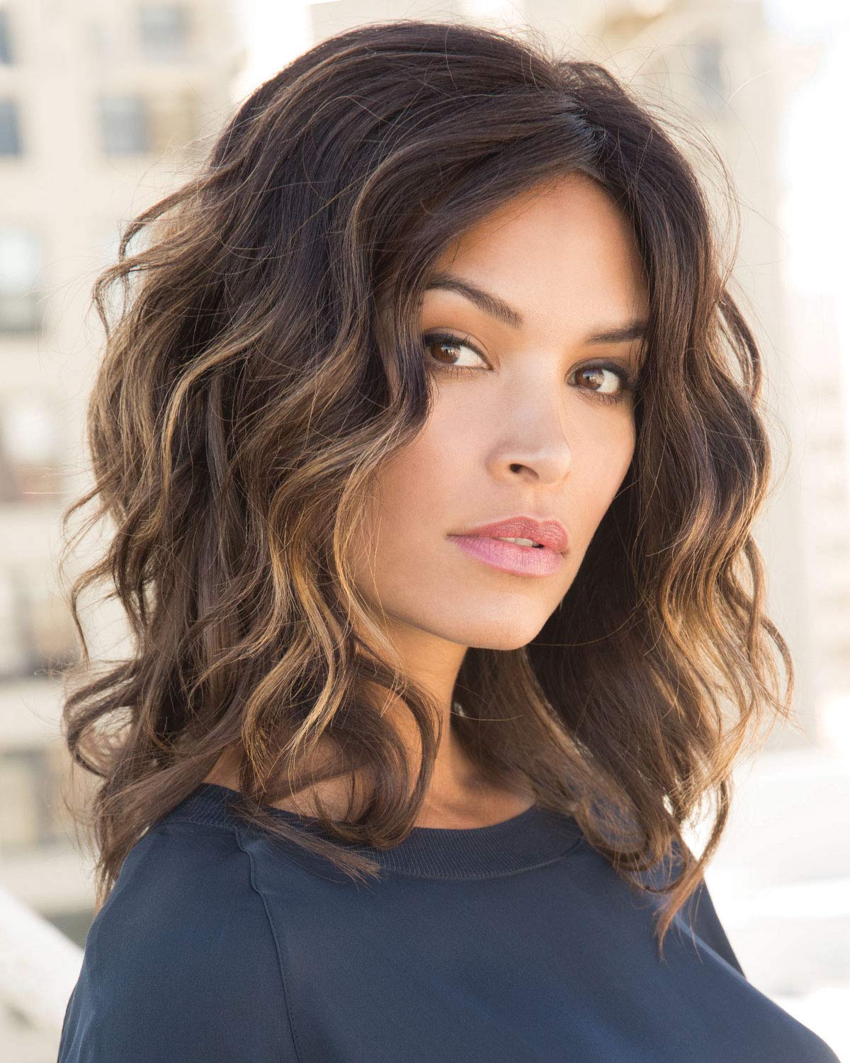 Rene of Paris Evanna Tp Lace Front Monofilament Wiglet - Marble Brown Medium Length Human Hair Topper | Perfect for Thinning Hair & Everyday Wear