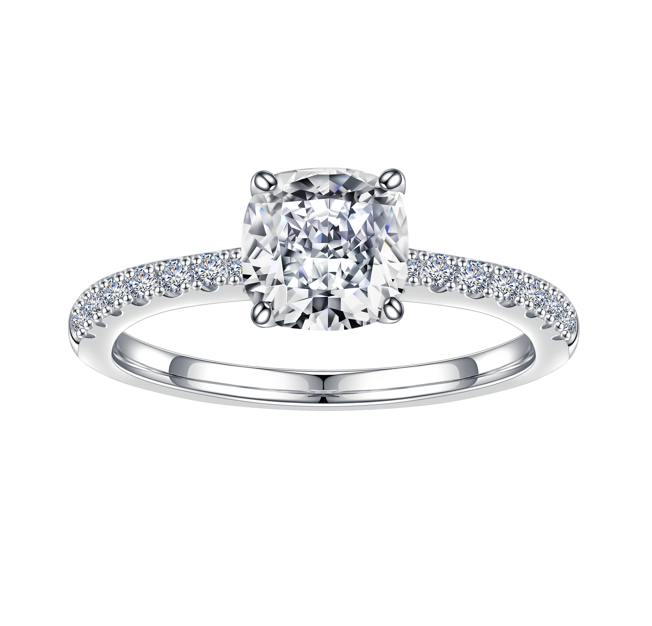 1.5ct Cushion Cut Moissanite Engagement Ring for Women - D Color VVS1 Clarity Lab-Created Diamond Alternative, 18K White Gold Plated Sterling Silver Wedding Ring with Side Stones - Perfect for Proposals, Anniversaries & Special Occasions