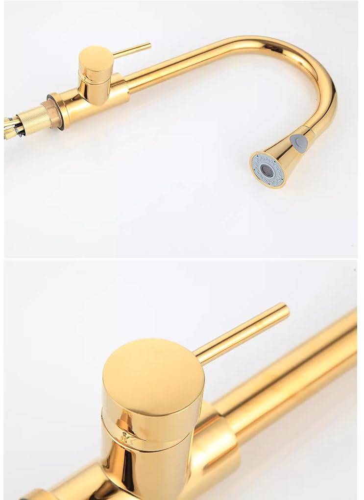 Premium Single Lever Pull-Down Kitchen Sink Faucet with 2-Flow Sprayer & 360° Rotation - Multi-Function Spray Head Technology - Gold Finish (Model 3) - Perfect for Modern Kitchens, Dishwashing & Food Prep