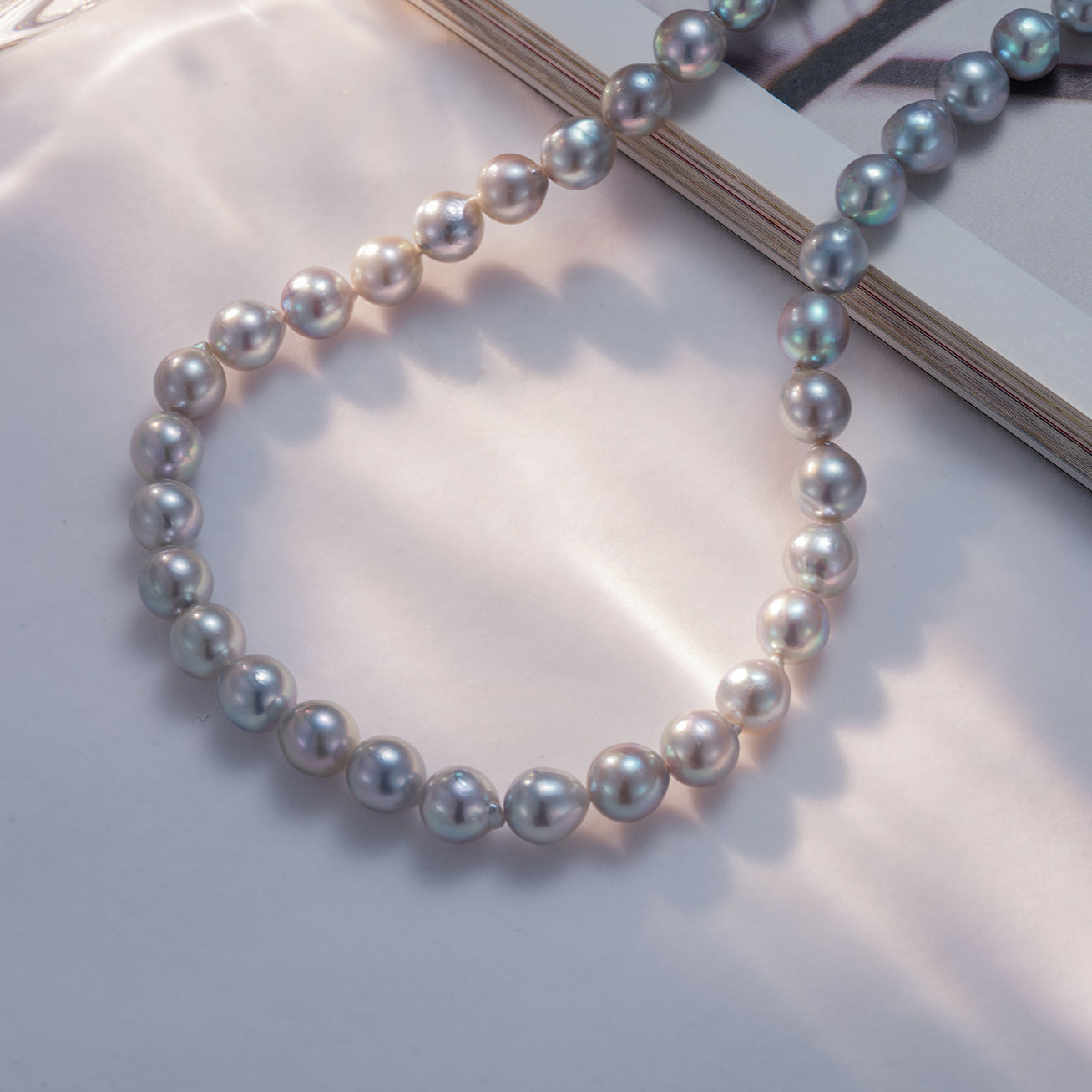 18K Gold Baroque Akoya Pearl Necklace - Silver Blue Lustre, Elegant Jewelry Gift for Women | Perfect for Weddings, Parties & Special Occasions
