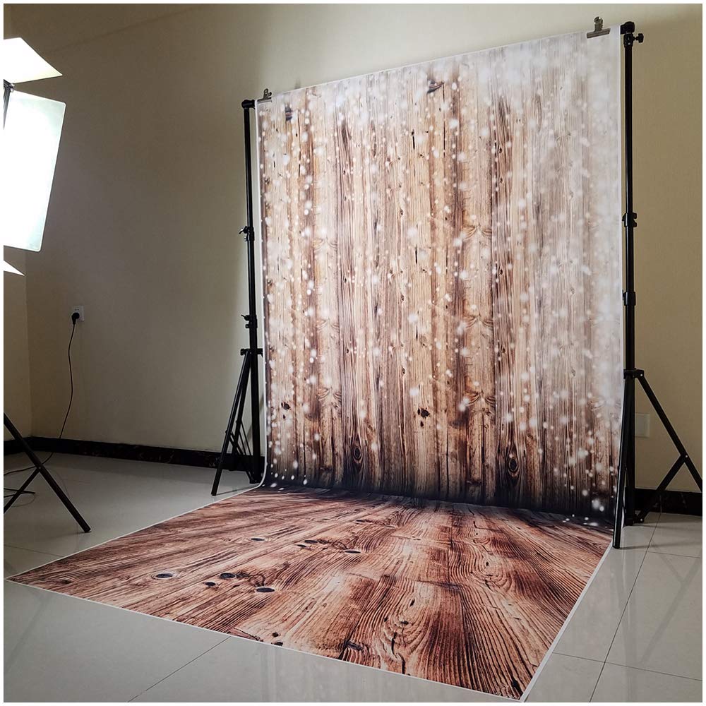 Christmas Photography Backdrop - Wooden Plank & Snowflakes for Party Photo Booth & Wall Decor