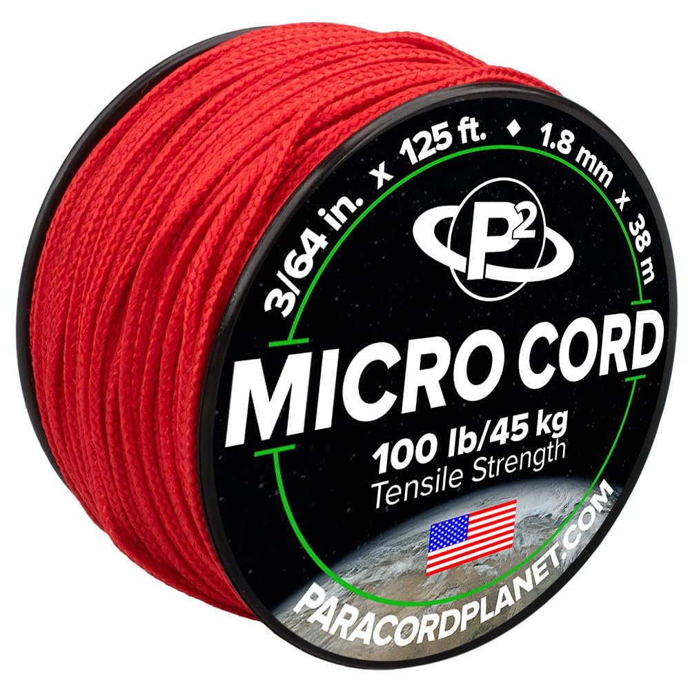 Paracord Planet Micro Paracord 125 ft - Thin Braided Rope for Crafting, Fishing, Survival Kits & DIY Projects - Imperial Red - Perfect for Keychains, Bracelets & Outdoor Gear Accessories