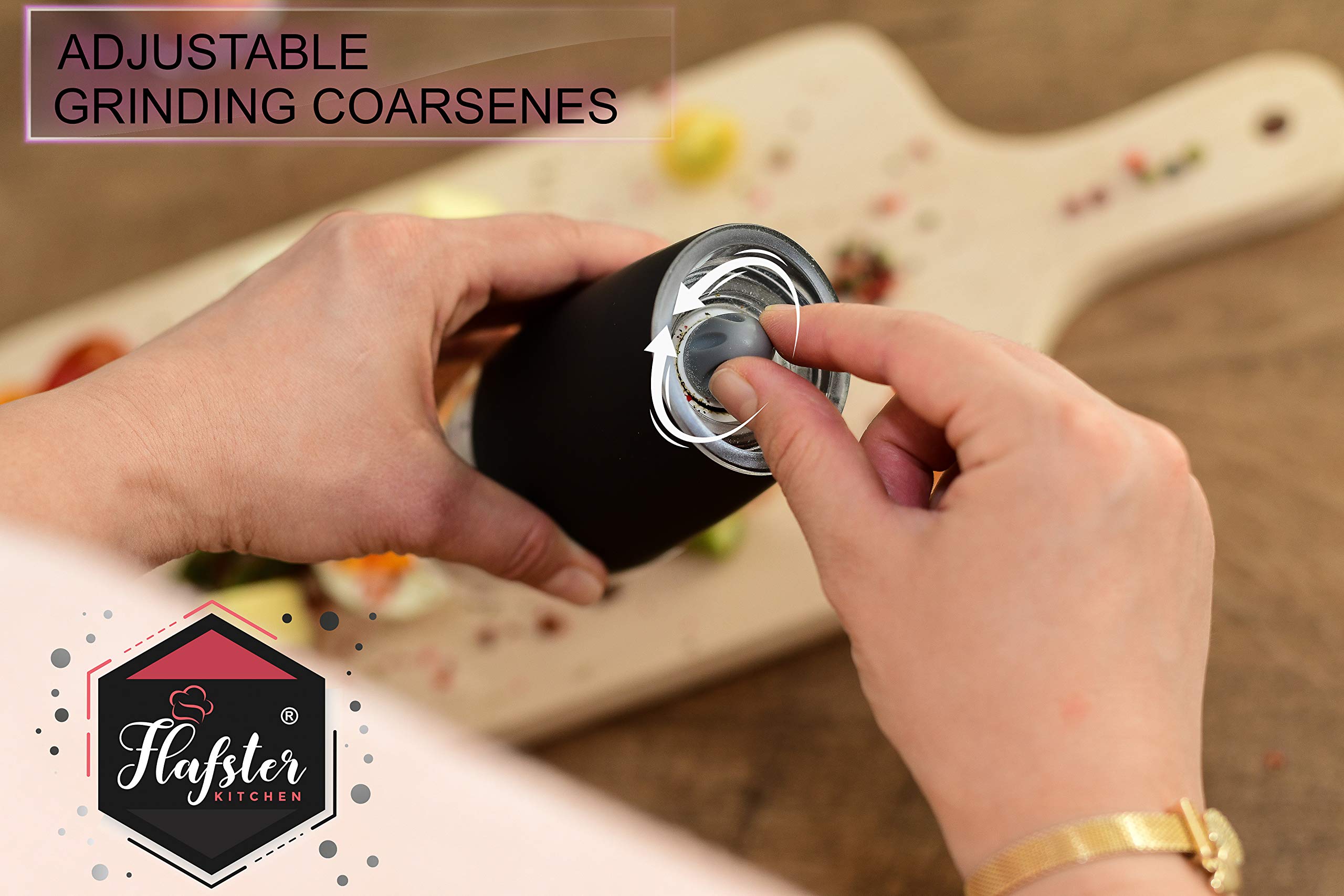 Premium Electric Salt and Pepper Grinder Set - Adjustable Coarseness, White LED Light, Battery Powered - Perfect for Kitchen, Dining Table, Camping & Travel - Automatic Spice Mill for Home, Restaurants and Gifts