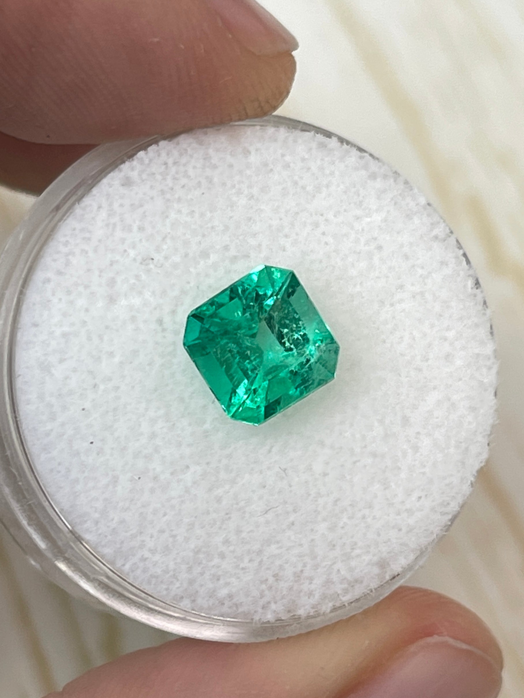 1.64 Carat Natural Colombian Emerald - 7.4x7.3mm Yellowish Green Asscher Cut Loose Gemstone for Jewelry Making, Engagement Rings & Fine Collections