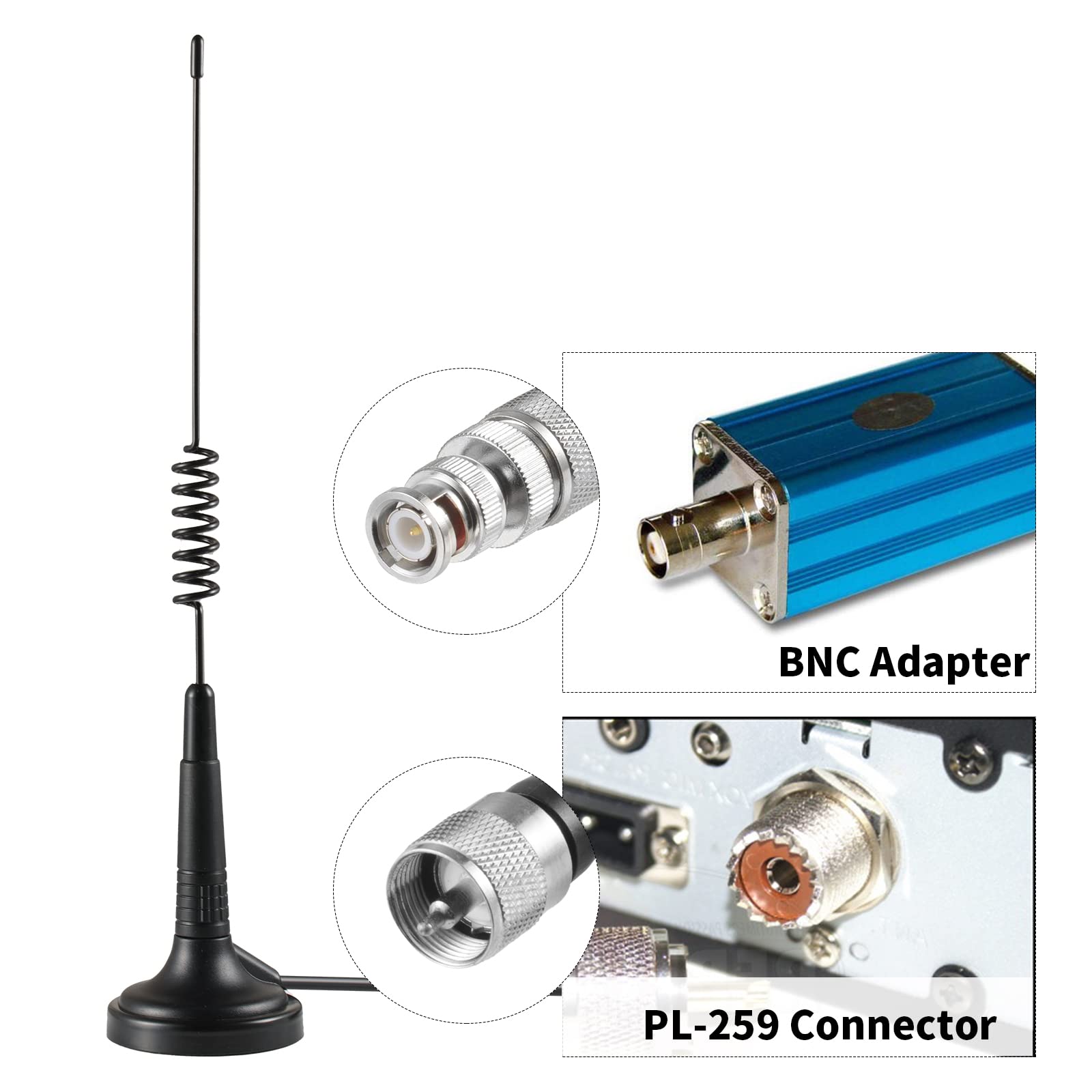 27MHz Long Range Magnetic Base CB Radio Antenna with PL-259 BNC Male Connector - Compatible with Cobra, Midland, Uniden, Maxon & President CB Radios - Ideal for Car, Truck & Mobile Communication in Remote Areas