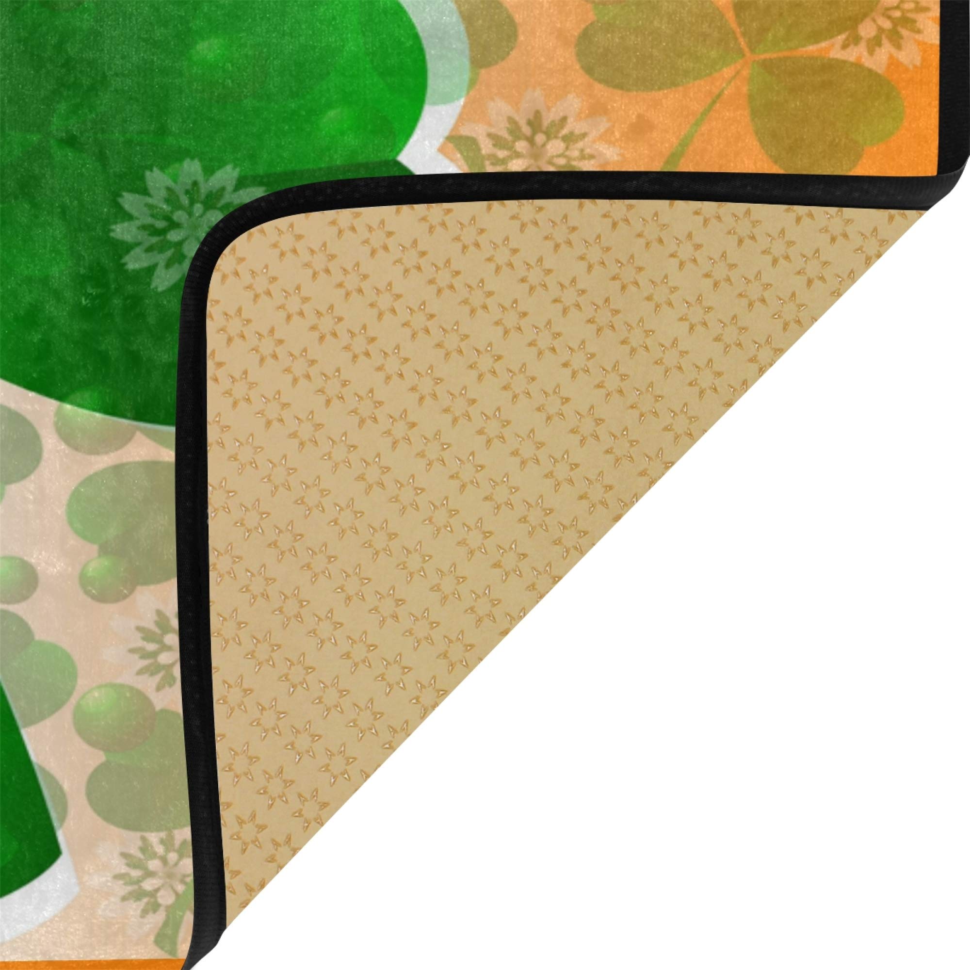 St. Patrick's Day Kitchen Rugs - Irish Flag Green Clover Leaves Non-Slip Bath Mat 39x20 Inch - Shamrock Decor Bathroom Runner, Indoor Doormat for Home, Pub & Party Decorations