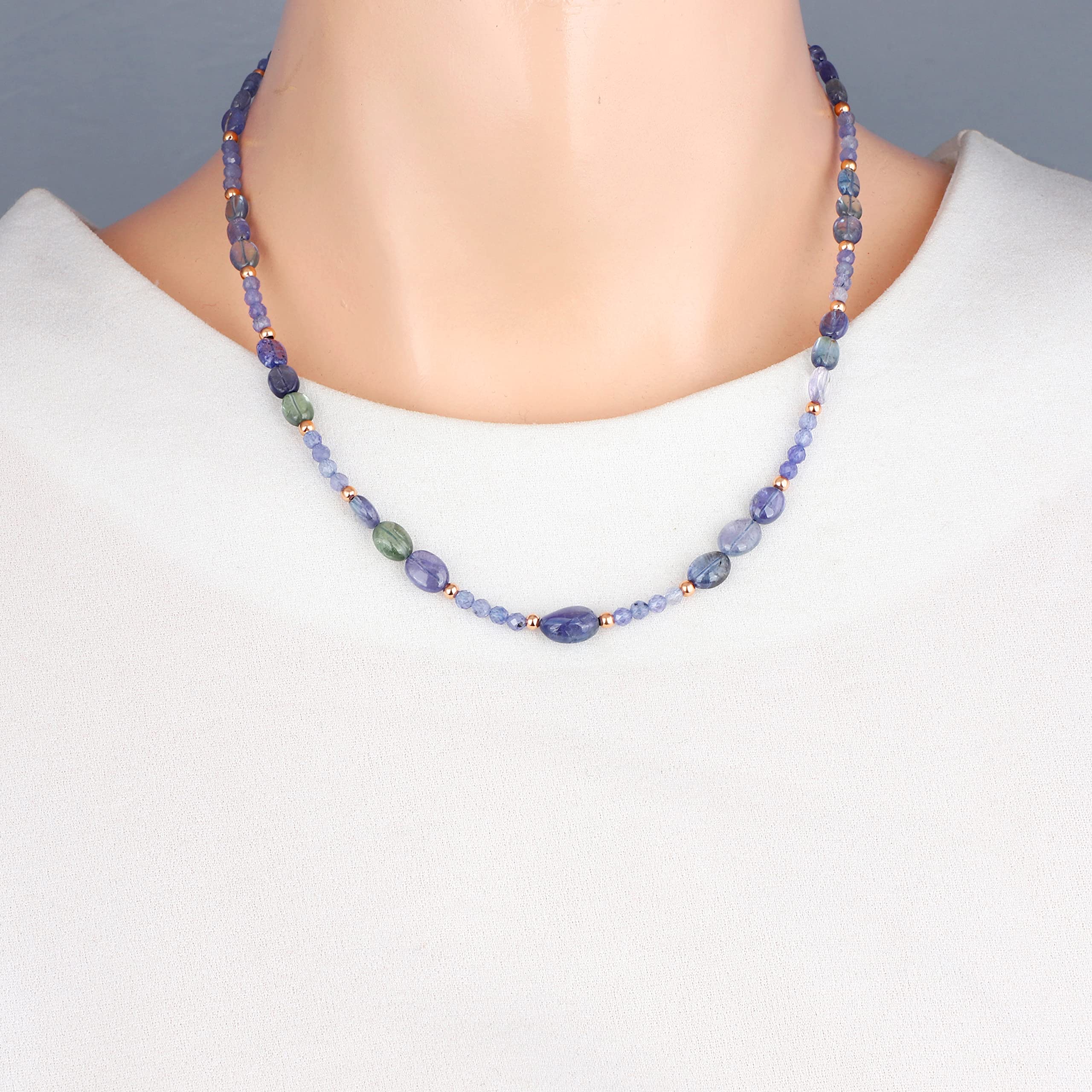 Tanzanite Gemstone Beaded Necklace for Women - Handmade Dainty Faceted Smooth Multicolor Natural Stone Chain Jewelry (45cm) | Perfect for Weddings, Parties & Everyday Elegance