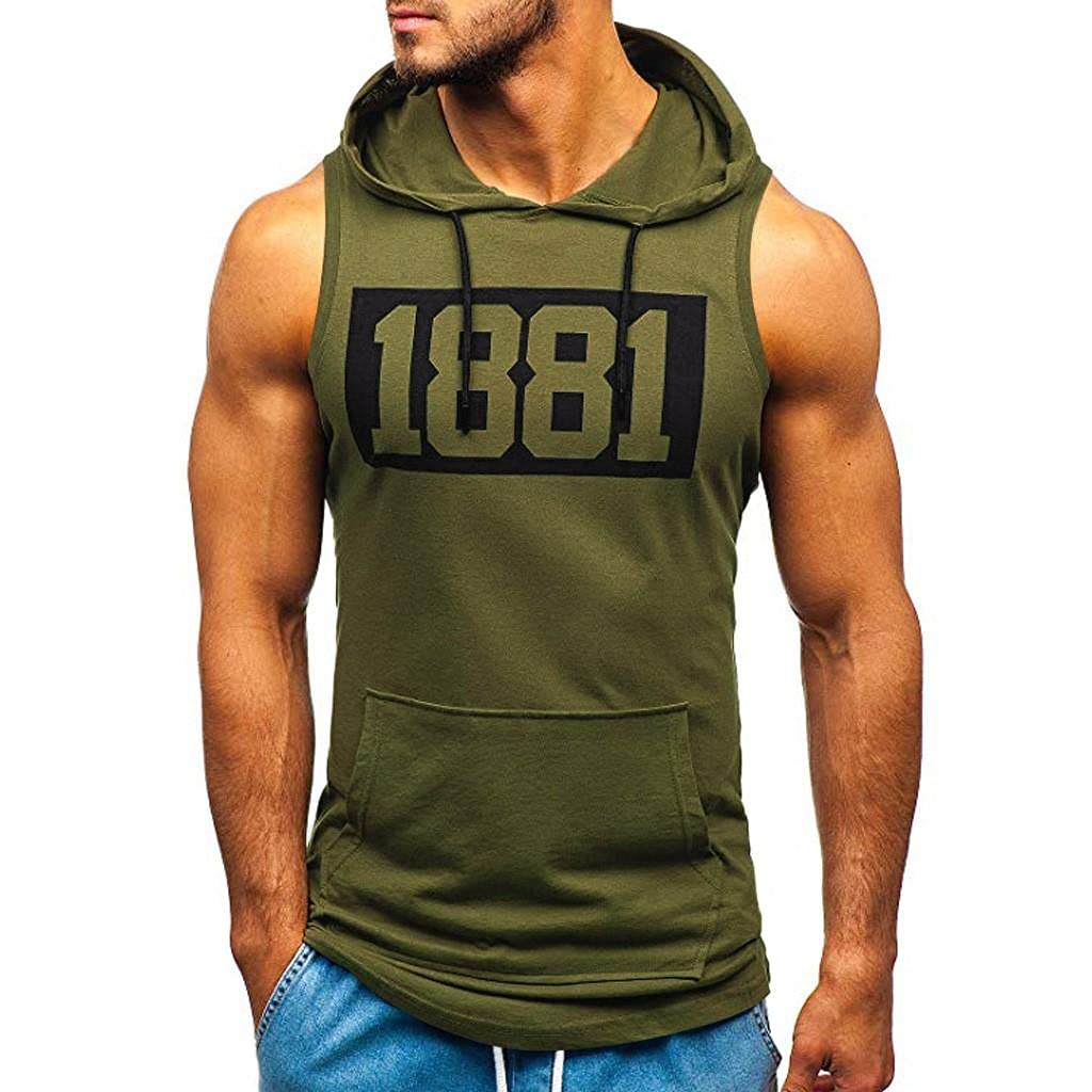 WUAI 2022 Men's Workout Hooded Tank Top - Sleeveless Bodybuilding Fitness Muscle Cut Off T-Shirt for Gym & Training - Perfect for Weightlifting, Running & Outdoor Sports