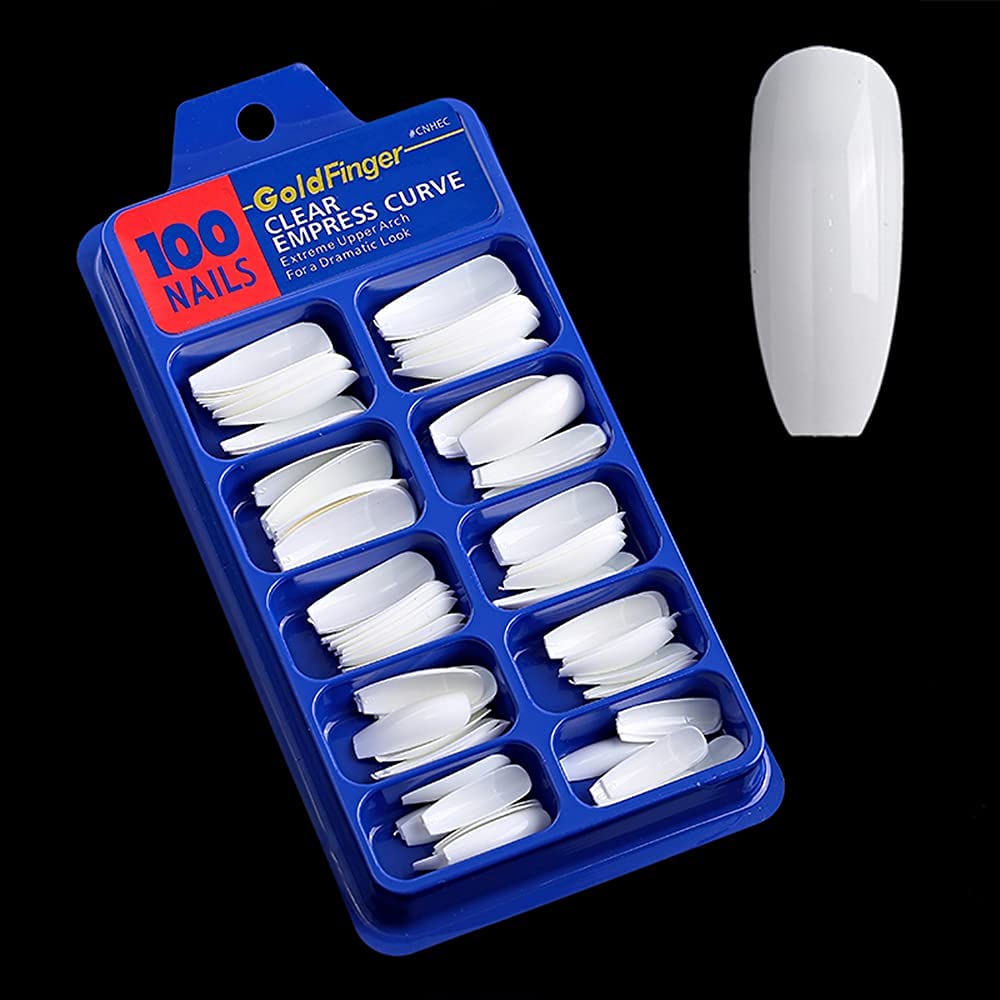 Reusable Artificial Nails Set with Glue (Small) - Extreme Upper Arch for Dramatic Look, Empress Curve Design - 100 Fake Nails & 10ml Nail Glue for Nail Extensions & Salon Quality Manicures at Home