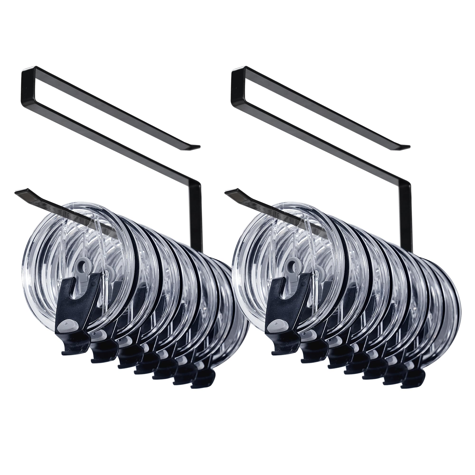 2-Pack Tumbler Lid Organizer - Hanging Cup Lid Storage Holder for Kitchen, Fits Up to 20 Lids, Space-Saving Clip-On Design (No Adhesive/Drilling Required) - Perfect for Coffee Mugs, Travel Cups & Water Bottles Organization