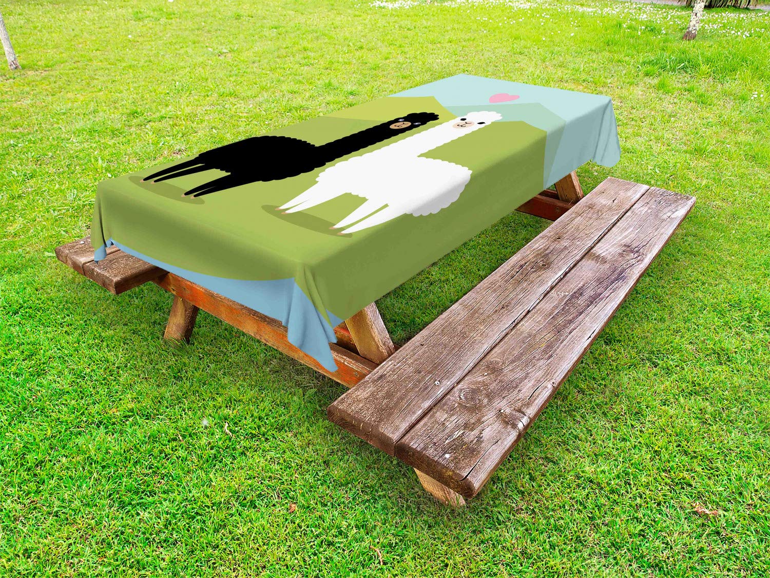 Ambesonne Llama & Alpaca Outdoor Tablecloth - Waterproof Washable Picnic Table Cover 58x120 Inches - Vibrant Argentina Mountain Fauna Animal Print for Patio, BBQ, Camping & Outdoor Dining
