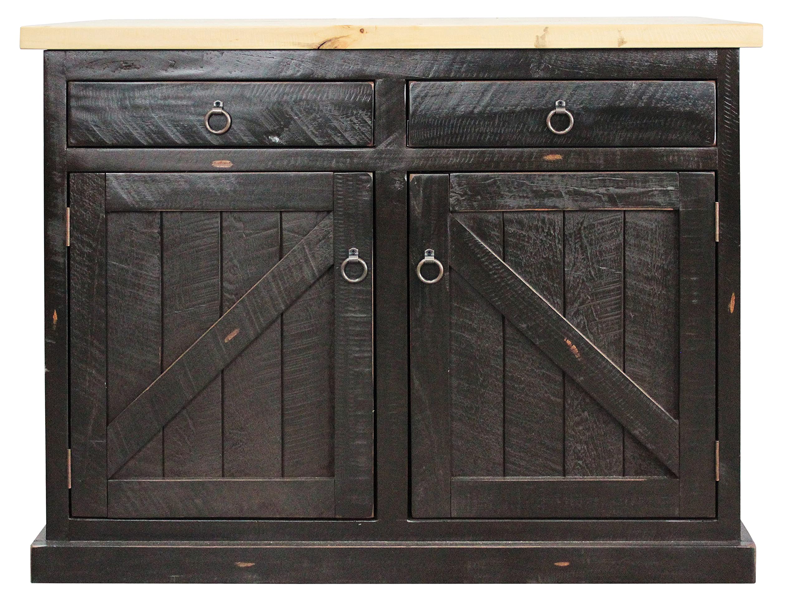 Rustic Kitchen Island with Pine Top - Antique Black Farmhouse Style for Modern & Vintage Kitchens - Perfect for Meal Prep, Dining & Extra Storage