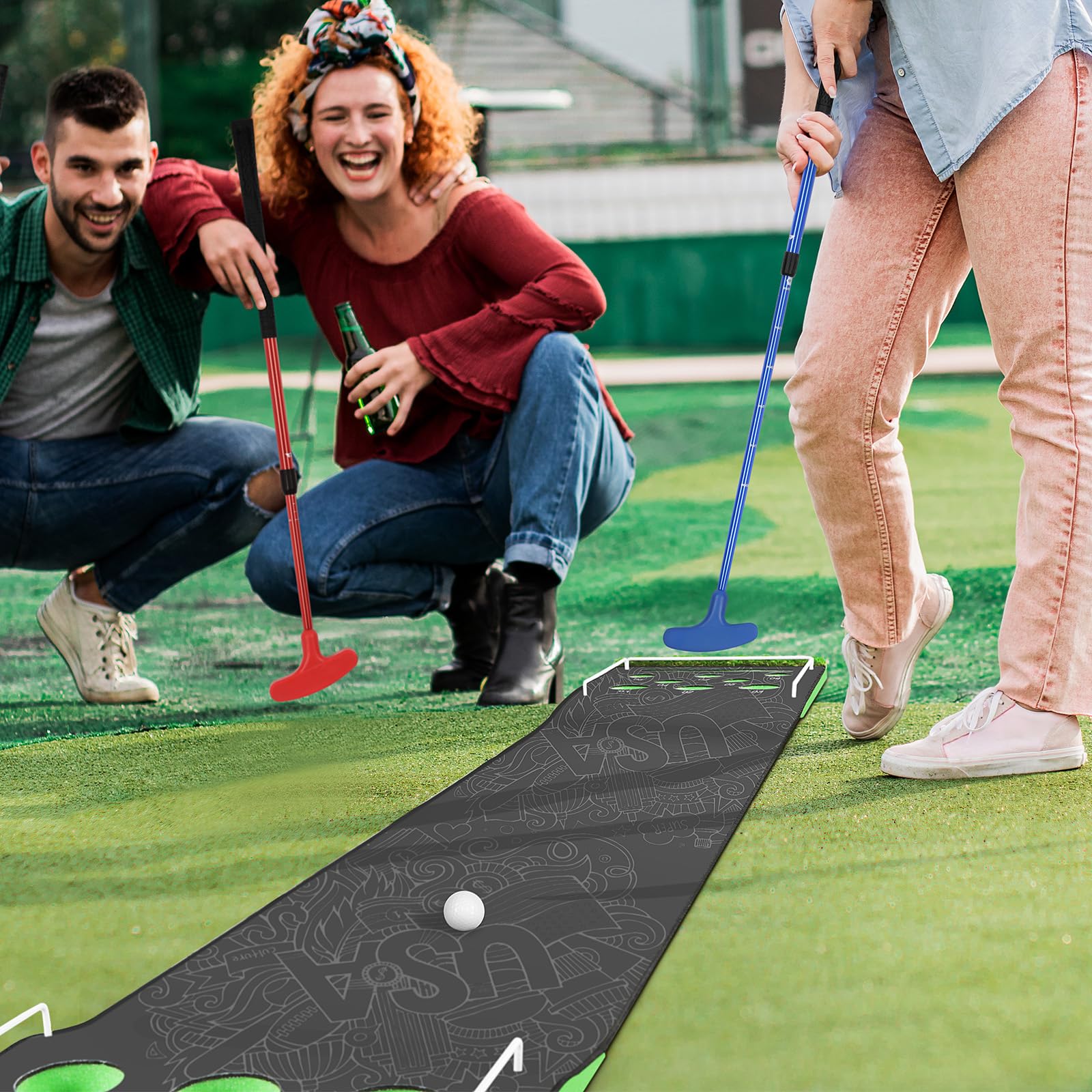 Premium Golf Pong Game Set - Adjustable Putter, 8 Golf Balls & Carrying Bag - Indoor/Outdoor Putting Green for Backyard, Parties & Family Fun