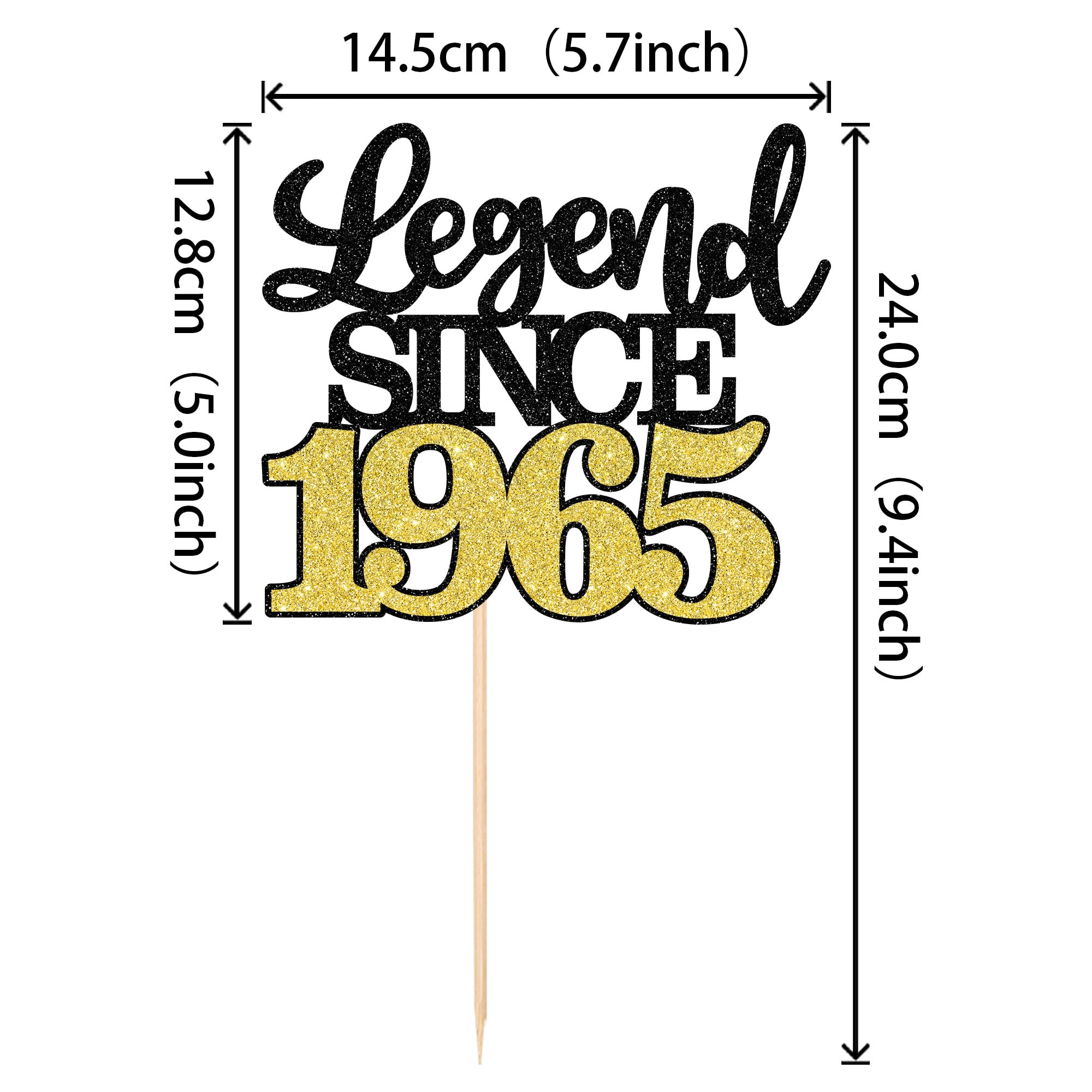 1 PCS Legend Since 1965 Black Gold Glitter 60th Birthday Cake Topper - Happy 60th Birthday Cake Pick for Anniversary, Wedding & Party Decorations - Perfect for Milestone Celebrations & Festive Events