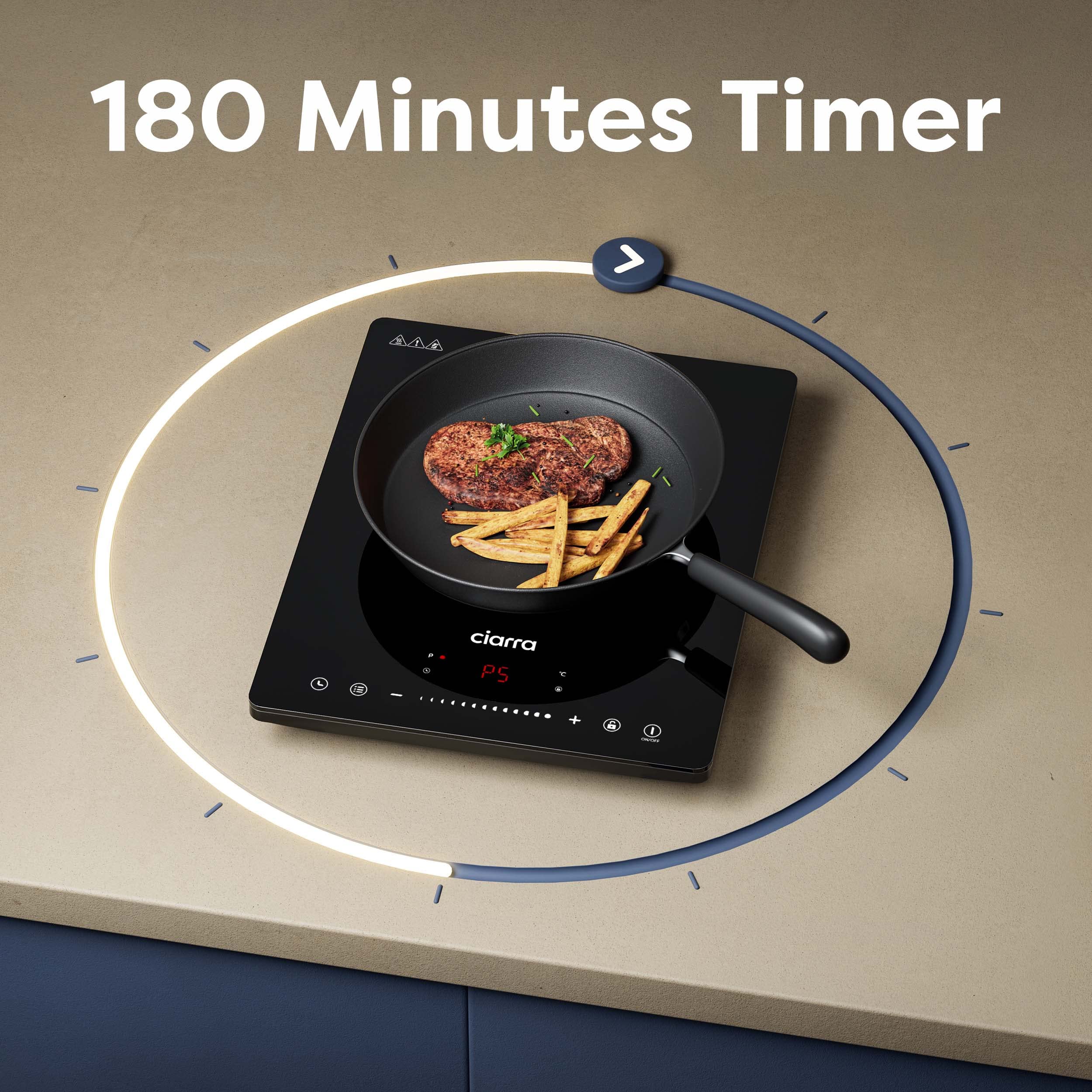 CIARRA CBTIH1 2000W Induction Cooktop with 8 Power Levels, Touch Control, Child Safety Lock, Auto Shut-Off & Multiple Timers - Black Ceramic Glass Surface for Fast, Safe & Energy-Efficient Cooking - Perfect for Home, Kitchen, Dorm & RV Use