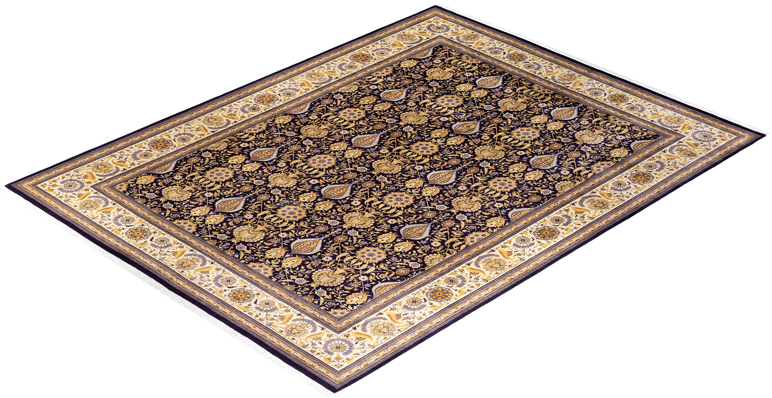 Handmade Traditional Oriental Mogul Purple Wool Rug 9x12 - One of a Kind Hand Knotted Solo Rugs for Living Room, Bedroom & Home Decor