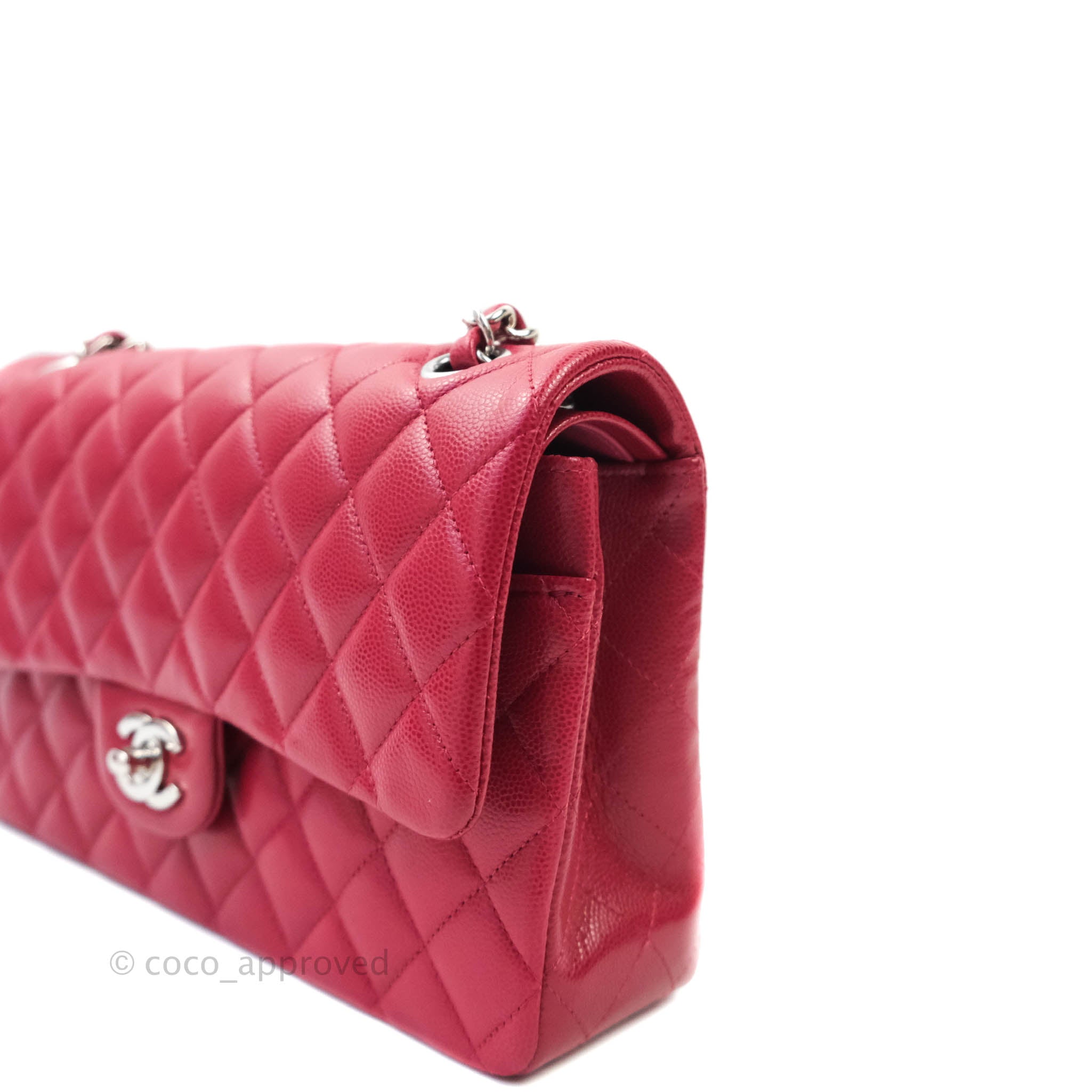 Chanel Classic Medium Double Flap Bag - Red Caviar Leather with Silver Hardware | Authentic Luxury Handbag for Women | Perfect for Parties, Weddings & Everyday Elegance