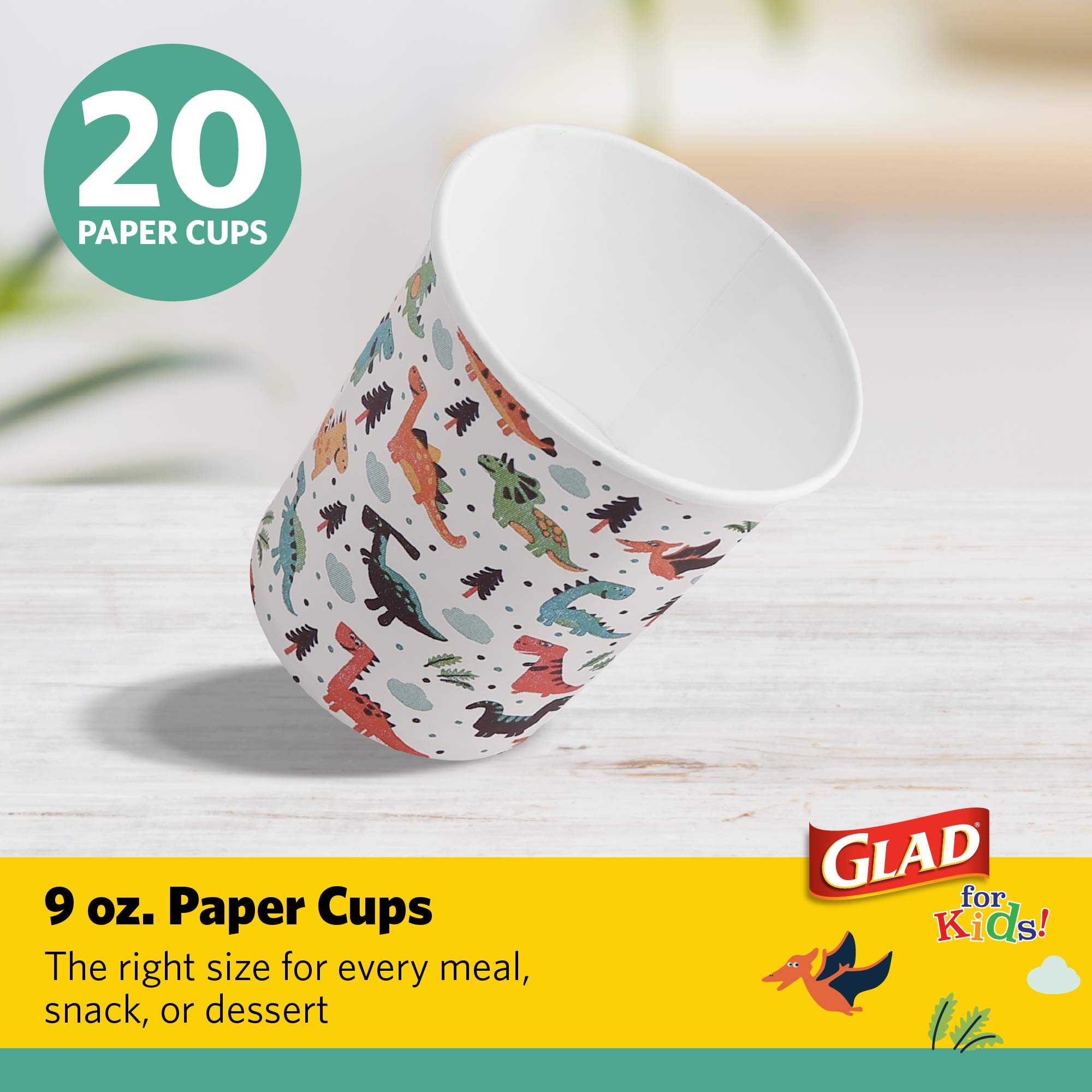 Dinosaur Paper Cups for Kids - 20 Count, 9oz Heavy Duty Disposable Cups with Fun Dino Design | Perfect for Birthday Parties, School Events & Everyday Use | Dinosaur Party Supplies