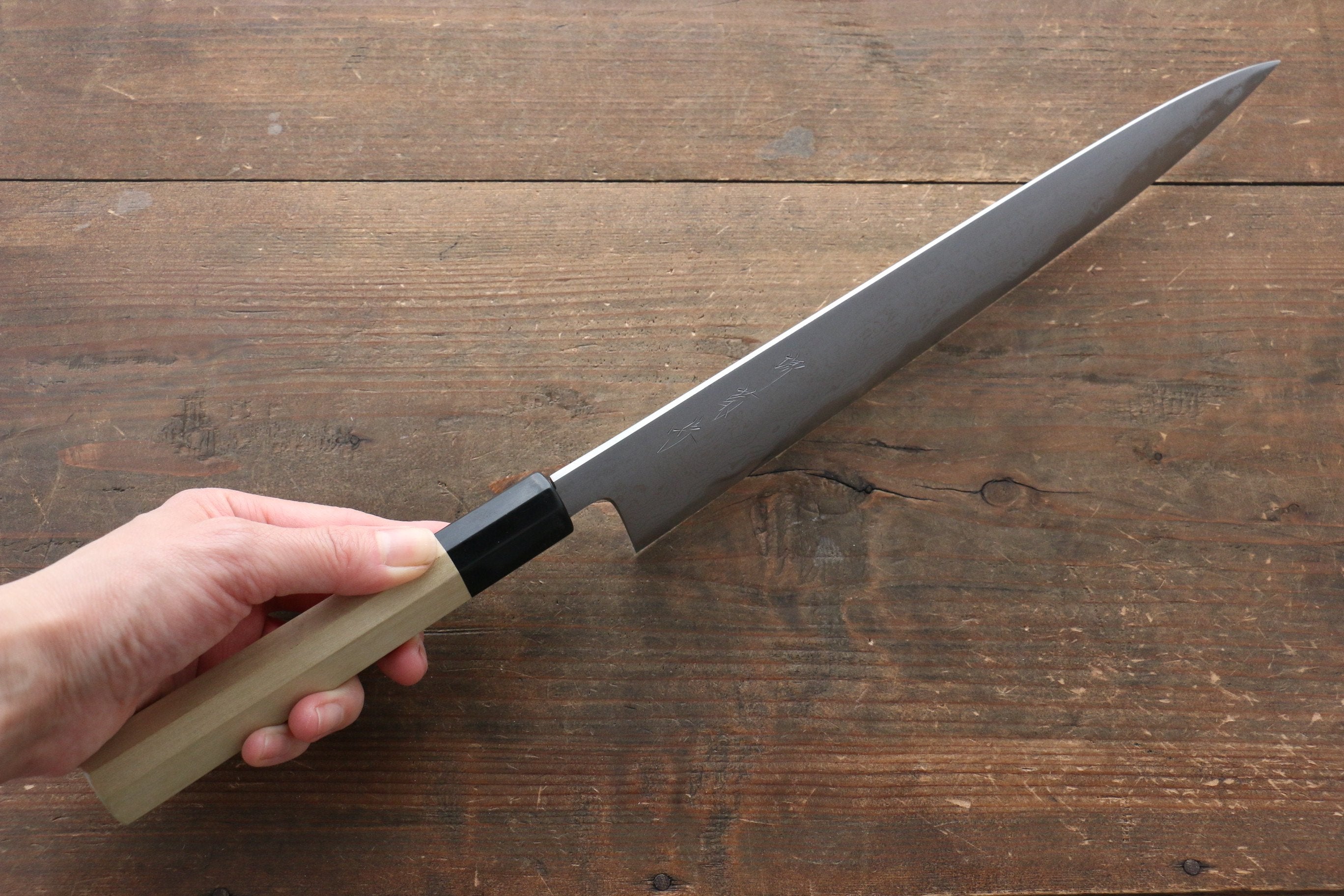 Premium Kikumori Blue Steel No.1 Damascus Sujihiki Knife 270mm - Japanese Chef Knife with Magnolia Wood Handle - Perfect for Slicing Sashimi, Meat & Sushi Preparation
