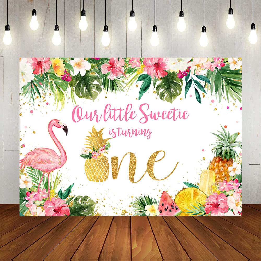 Premium Tropical Flamingo Birthday Backdrop - Hawaiian Flower & Pineapple Design for 1st Birthday Party Decor, Girls Photoshoot Props (10x8 ft) - Perfect for Luau Theme, Summer Celebrations & Aloha Party Decorations
