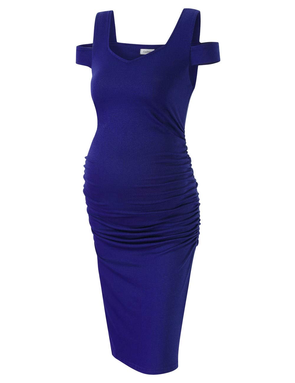 Coolmee Women's Maternity Dress - Casual V-Neck Sleeveless Ruched Knee-Length Pregnancy Dress (Black, Navy, Gray) - Perfect for Office, Baby Shower & Summer Maternity Wear