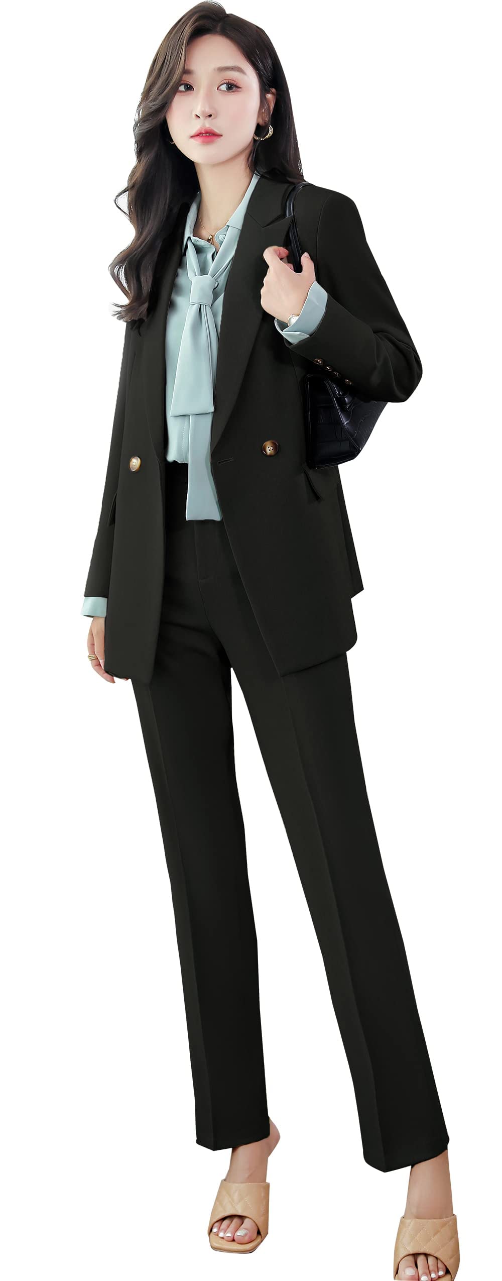 SUSIELADY Women's Blazer Suit 2-Piece Set - Solid Color Professional Pant Suit for Business Office, Formal Work Attire | Perfect for Job Interviews, Corporate Meetings & Office Wear