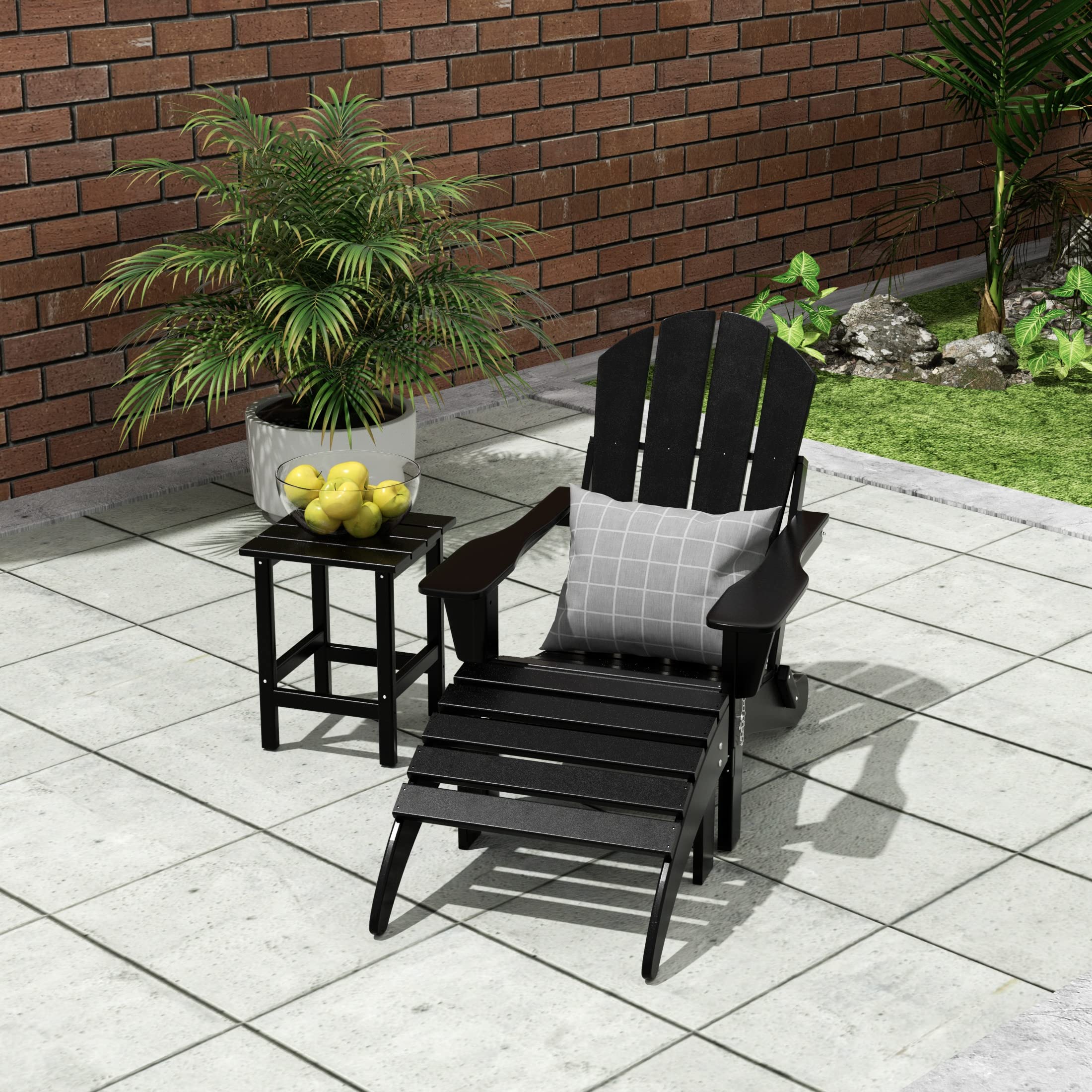HDPE Adirondack Chair Set with Ottoman & Table - Outdoor Patio, Garden, Backyard