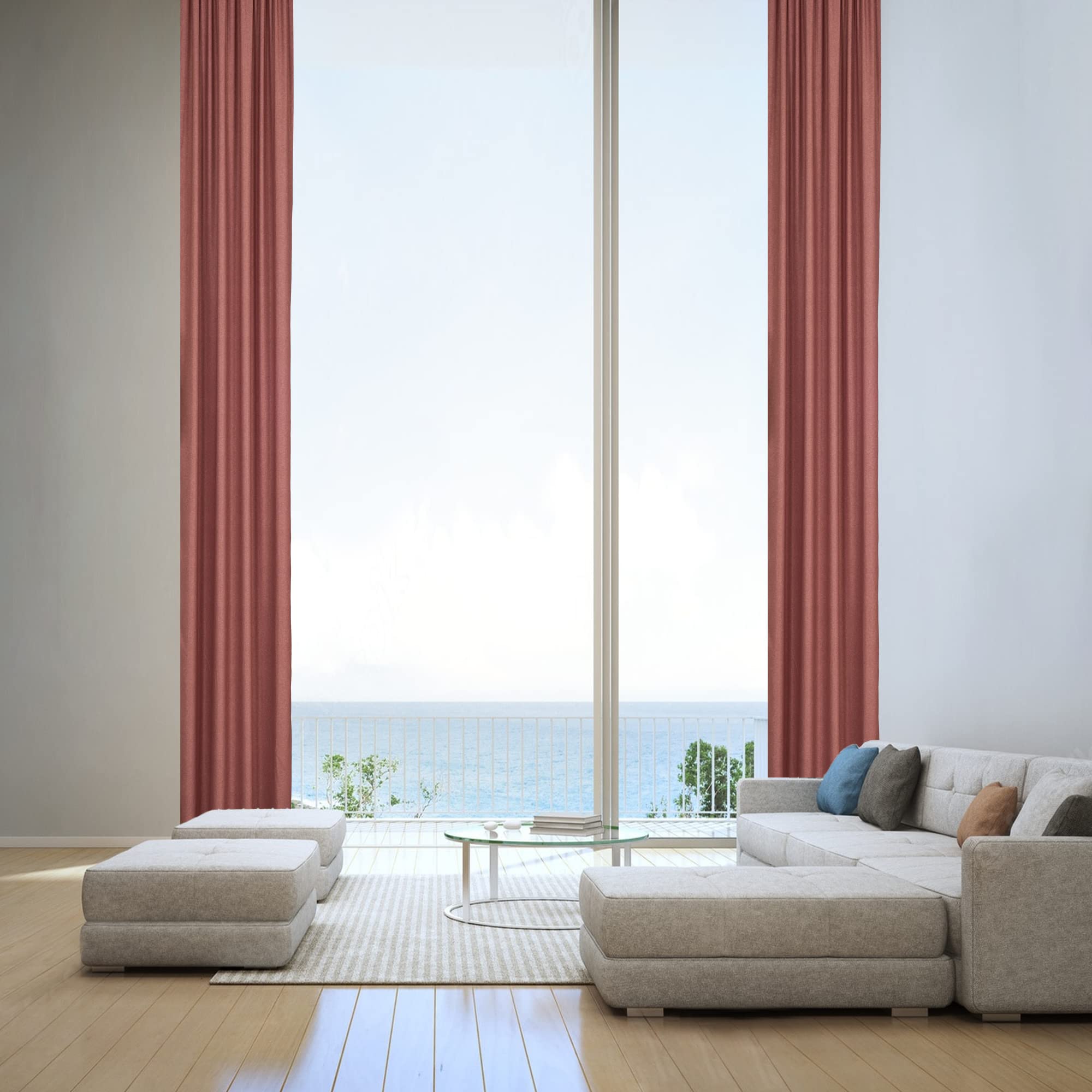 Luxury Extra Long Linen Look Curtains Set of 2 - Rose Pink 52