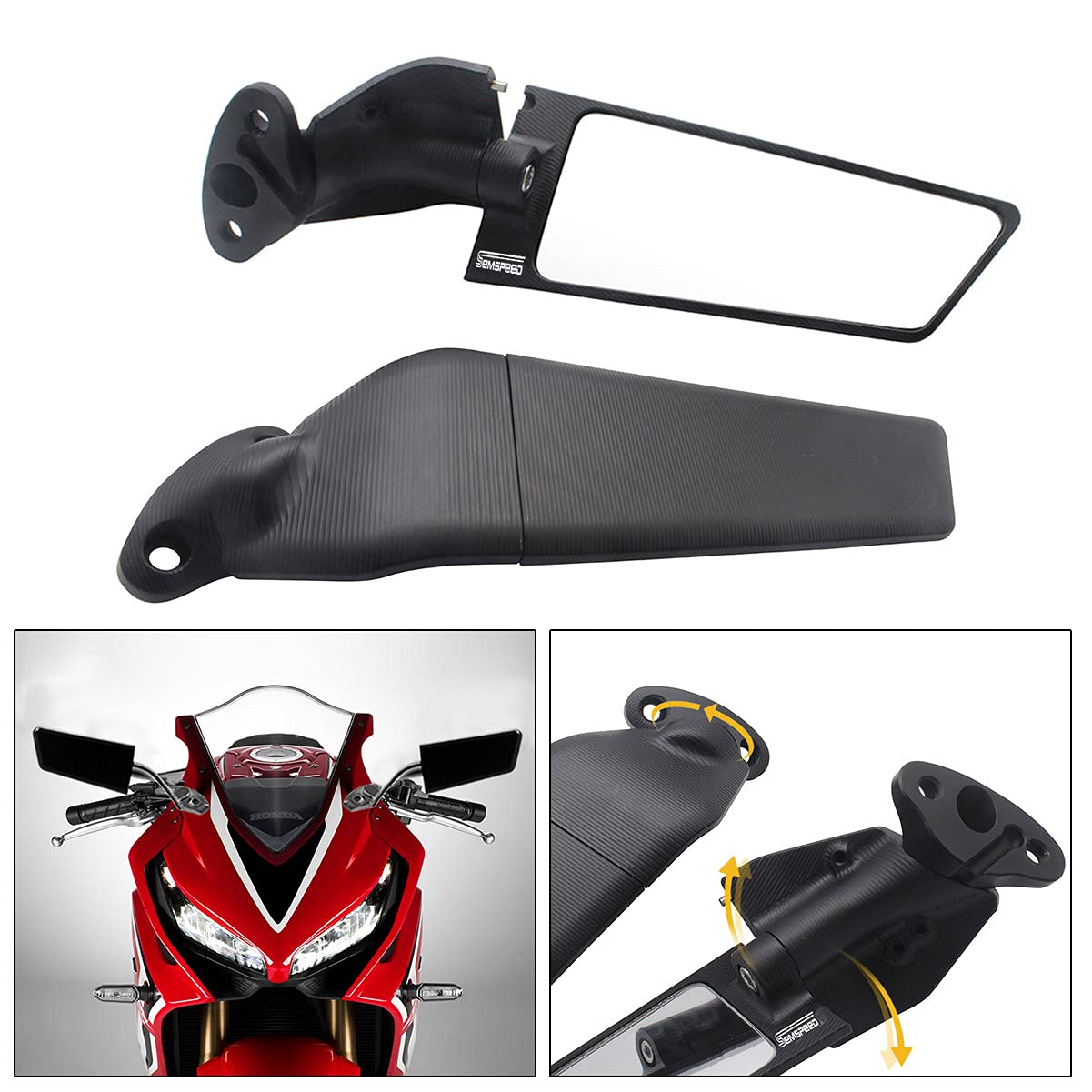 Honda CBR250R CBR300R CBR500 CBR650F CBR650R Motorcycle Rearview Mirrors - Adjustable Wind Wing Side Mirrors for Better Visibility | Perfect for Street Riding and Commuting