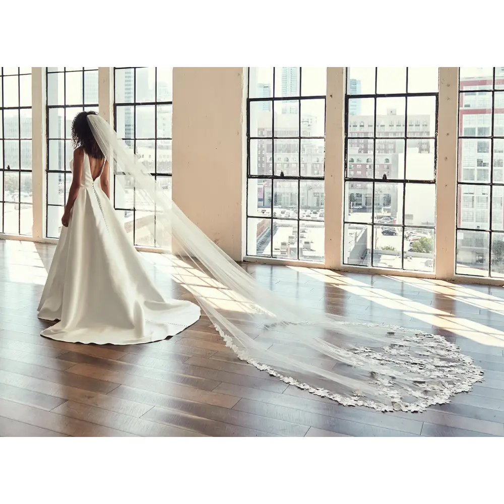 Royal Cathedral Bridal Veil - Elegant Lace Wedding Veil with Beaded Details | Perfect for Church Weddings, Cathedral Ceremonies & Formal Bridal Occasions