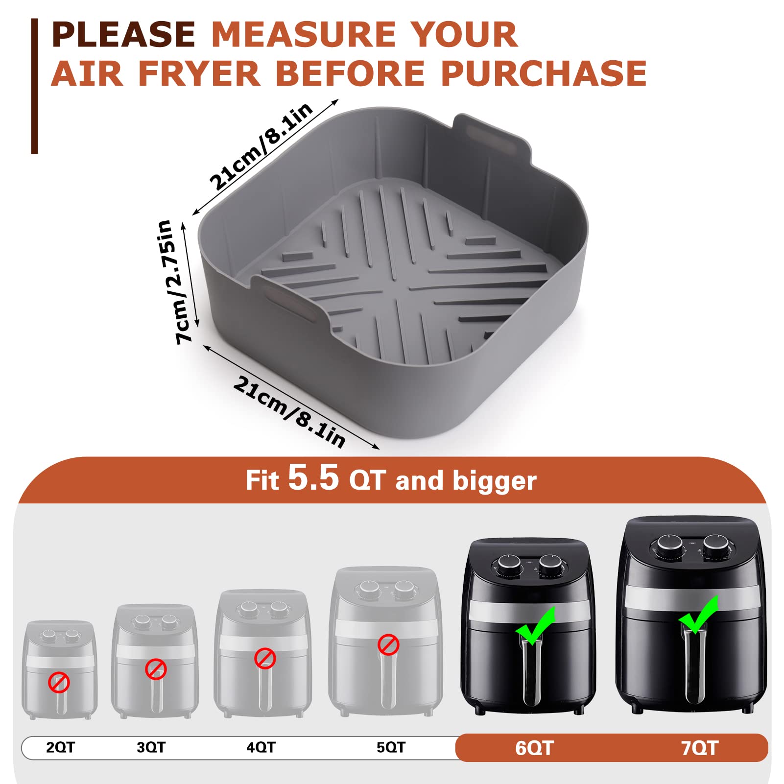 Non-Toxic Silicone Air Fryer Basket Liners Square - 2 Pack Reusable Air Fryer Accessories (8.5 Inch) for Healthy Cooking | Perfect for Philips, Ninja, Cosori & More Air Fryers | Easy Clean & Oil-Free Frying for Chicken Wings, French Fries & Vegetables