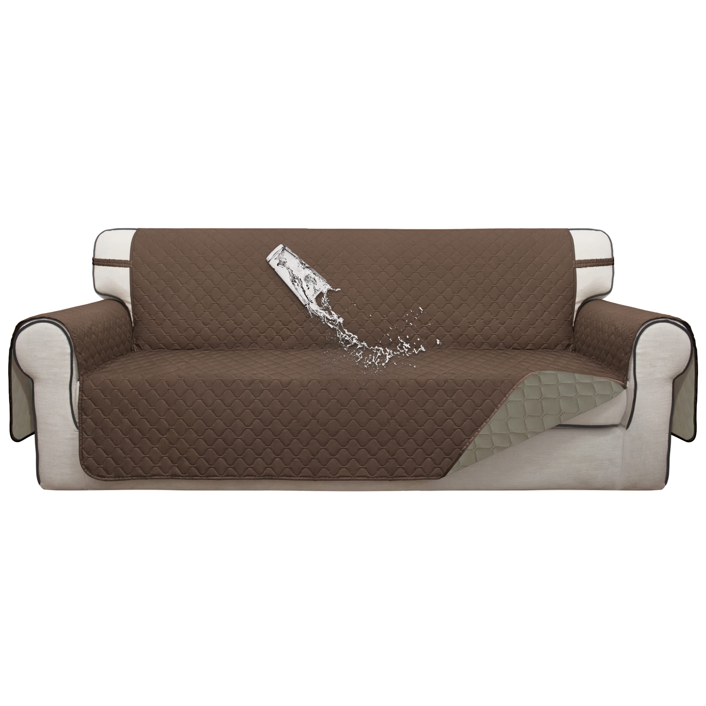 ISSUNTEX Double Protection 100% Waterproof Sofa Cover for Living Room - Reversible 3 Cushion Couch Cover, Pet & Kid Proof Furniture Protector (Brown/Beige) - Perfect for Homes with Dogs, Kids & Everyday Use