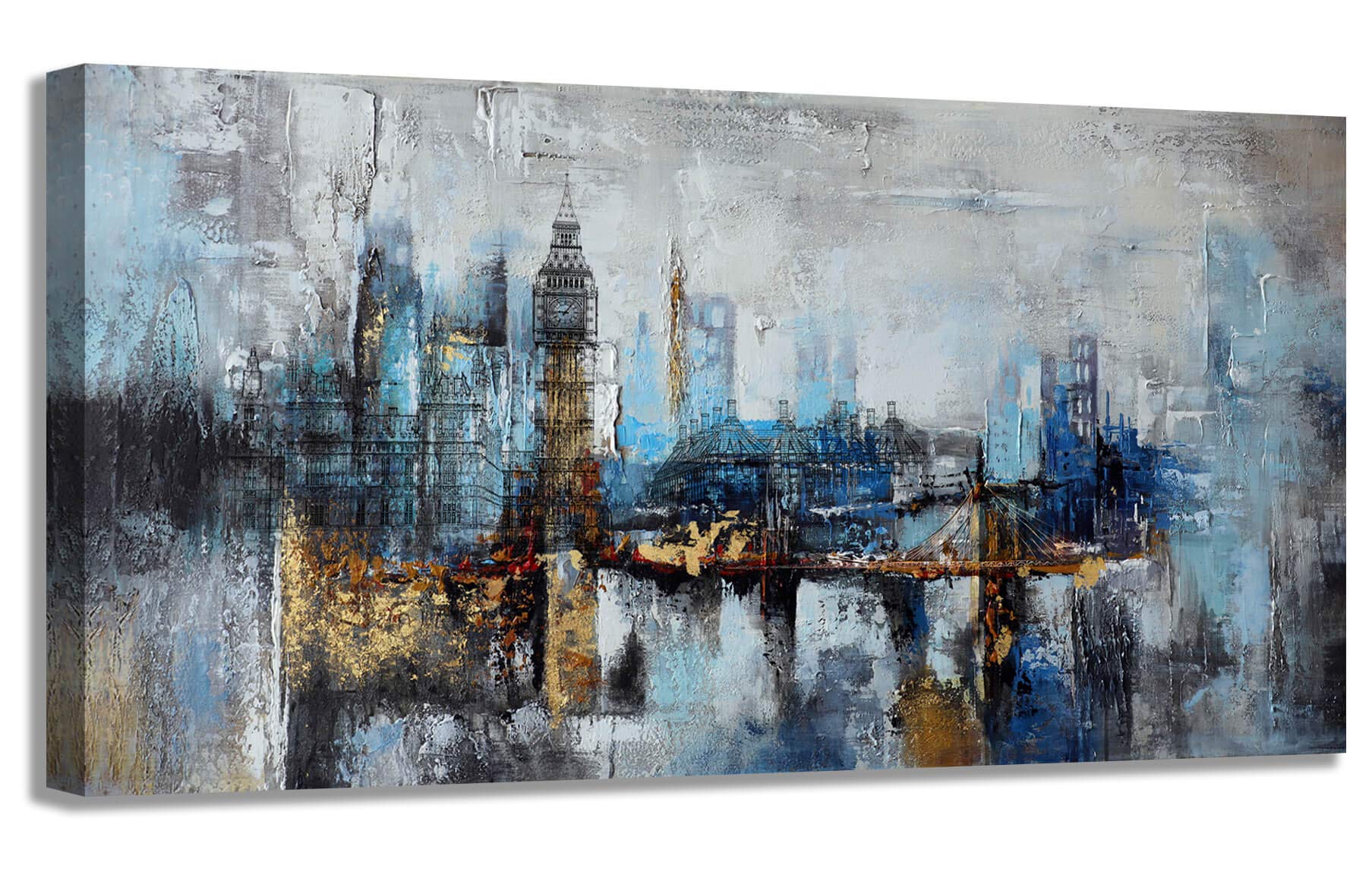 Abstract City View Canvas Wall Art - Modern Gray Blue Buildings Print for Bedroom, Living Room & Office Decor - Large 24x48 Inches - Perfect for Contemporary Home & Workspace Aesthetics