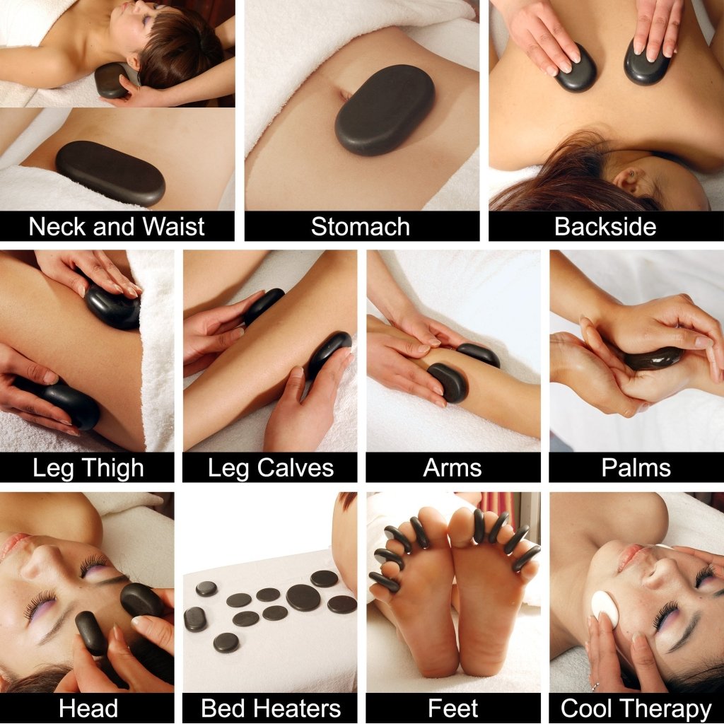 Premium 50-Piece Hot & Cold Stone Massage Therapy Kit - Natural Black Lava Basalt & White Marble Stones for Relaxation, Spa, Professional Use - Perfect for Full Body Massage, Stress Relief & Muscle Therapy
