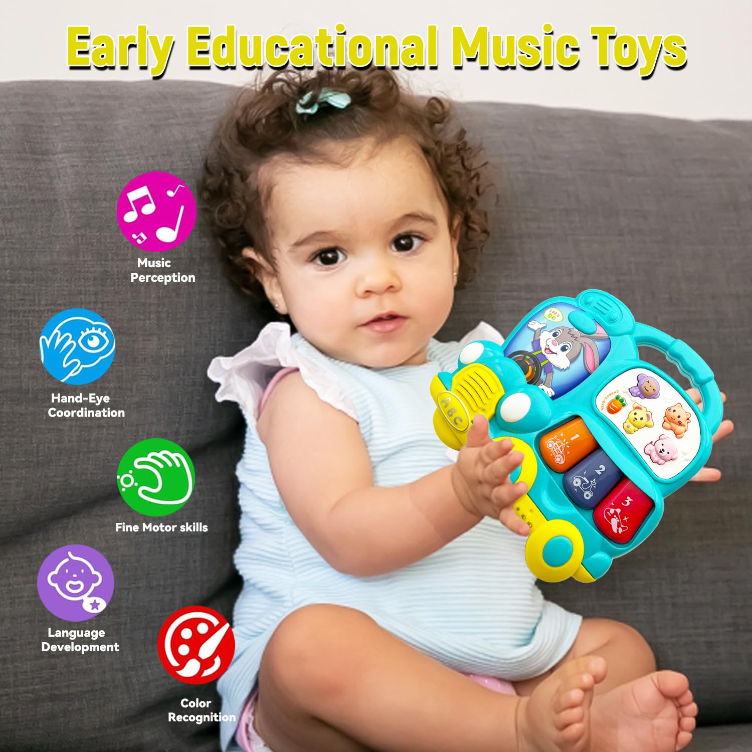 **Baby Piano Toy for Toddlers 18+ Months - Light Up Musical Keyboard with Early Learning Sounds - Educational Infant Toy for Boys & Girls - Perfect Gift for Birthdays & Holidays (Car Theme) - Great for Playtime, Learning & Sensory Development**