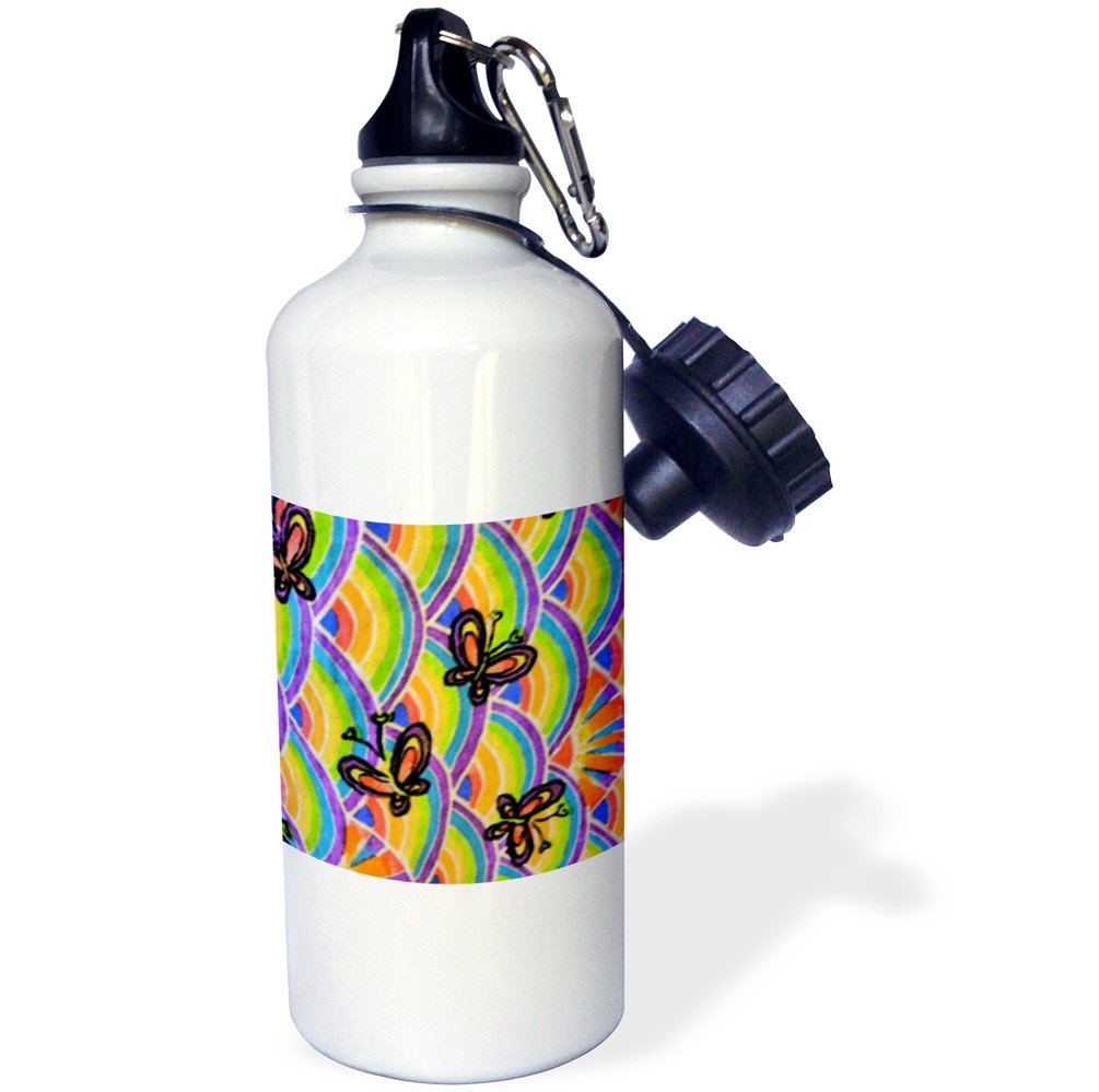 3D Rose Butterfly Rainbow Sports Water Bottle - 21 oz Insulated Stainless Steel Thermos - Perfect for Gym, Hiking & Outdoor Activities - White
