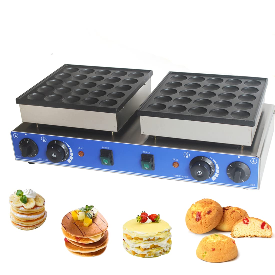 DNYSYSJ Commercial Electric Mini Dutch Pancake Maker - Dual-Head Waffle Iron for Poffertjes, Dorayaki, Quiches & Pies (50 Round Cavities) - Perfect for Restaurants, Cafes & Home Breakfast