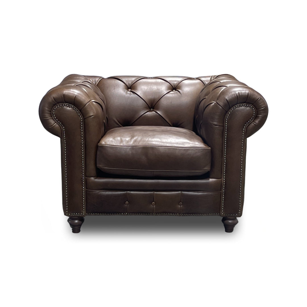 Premium Manchester Leather Armchair - Genuine Leather Living Room Chair with High Back & Padded Seat - Perfect for Home Office, Lounge & Reading Nook