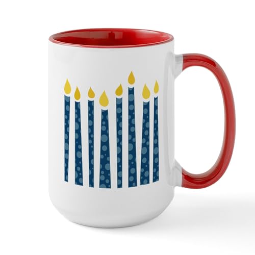 White/Red Inside - Hanukkah Candles Large Mug