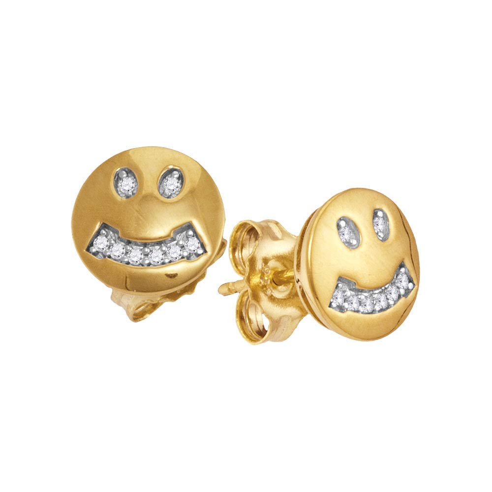 0.10 Carat Round Diamond Smiley Face Stud Earrings in 10K Yellow Gold - Dazzlingrock Collection | Perfect for Everyday Wear, Gifts & Special Occasions
