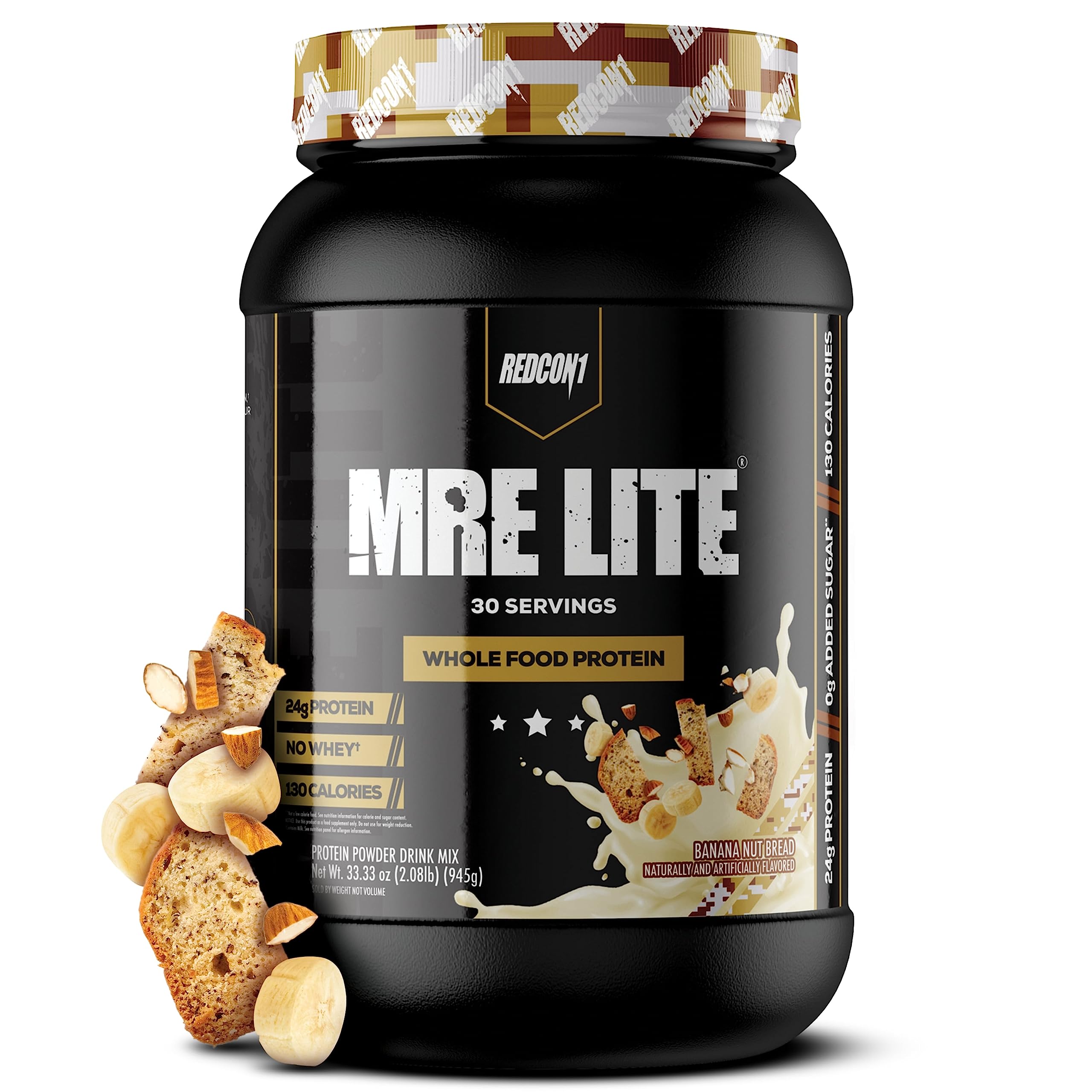 REDCON1 MRE Lite Whole Food Protein Powder - Banana Nut Bread Flavor, Low Carb Whey-Free Meal Replacement with Animal Protein Blends & MCT Oils - Easy to Digest Protein Supplement (30 Servings) for Post-Workout Recovery, Weight Management & Keto Diet
