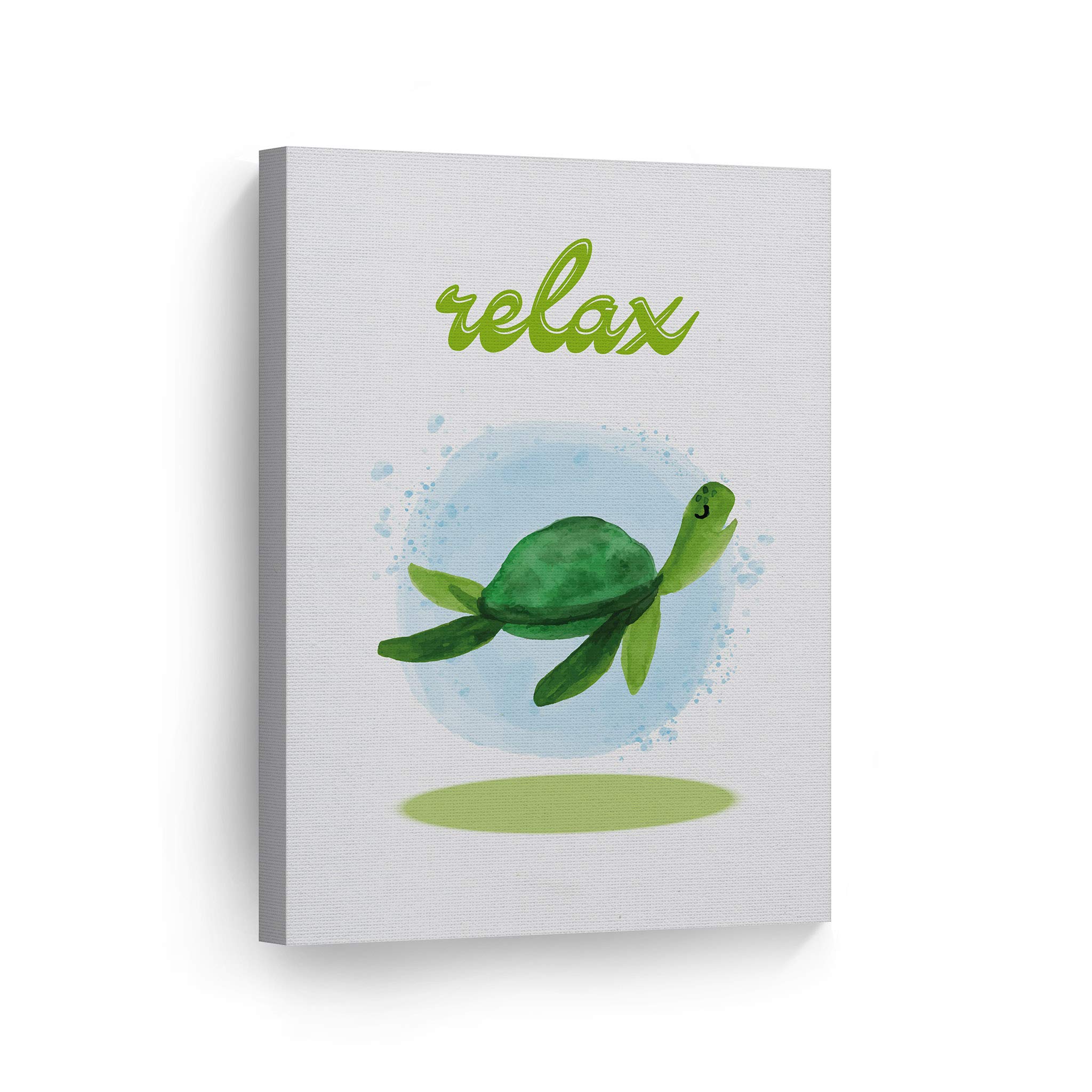 Smile Art Design Relax Typography Turtle Canvas Print - 17x11 Inch Ready to Hang Bathroom Wall Decor for Kids, Nursery & Home - Made in USA | Perfect for Children's Bathrooms, Playrooms & Baby Shower Gifts